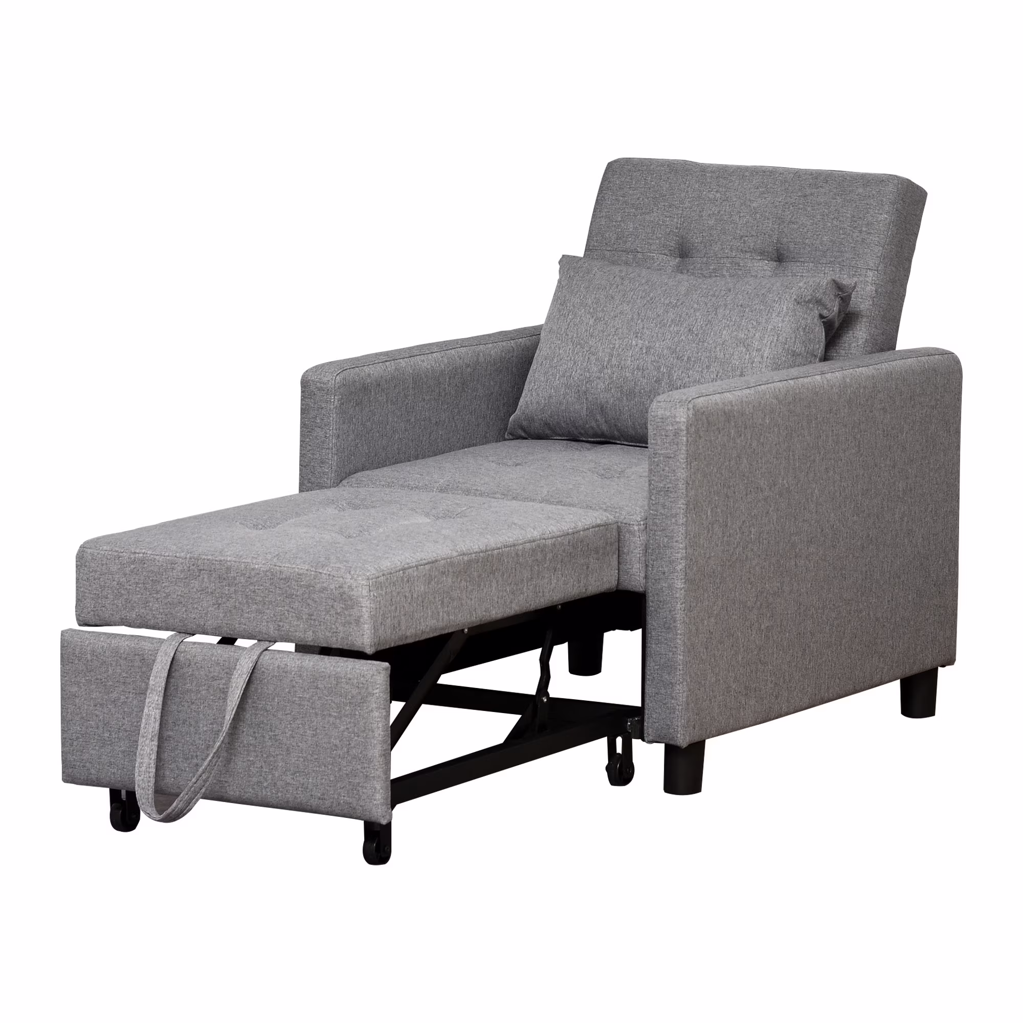 HOMCOM Convertible Sofa Lounger Chair Bed, Sleeper Recliner with Adjustable Backrest, and Pillow, Grey