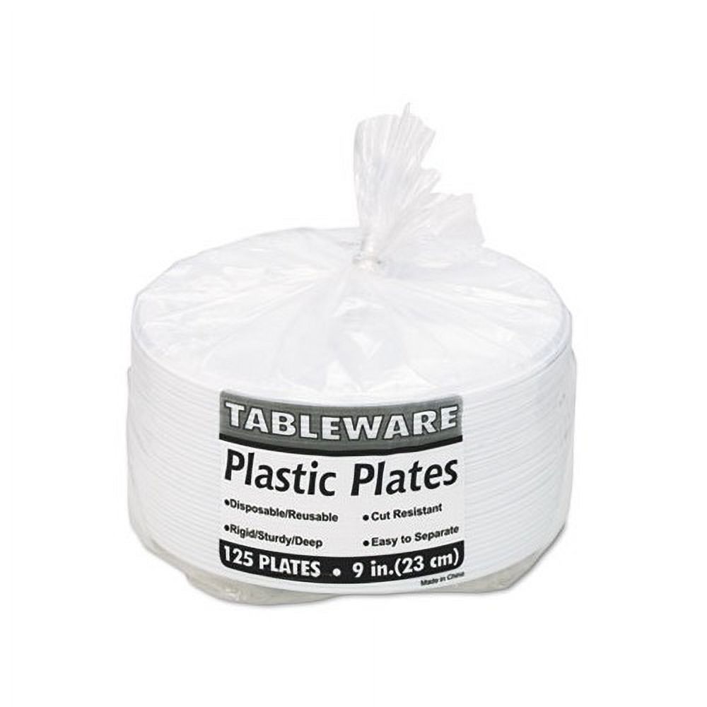Plastic Dinnerware Compartment Plates, 9" dia, White, 125/Pack