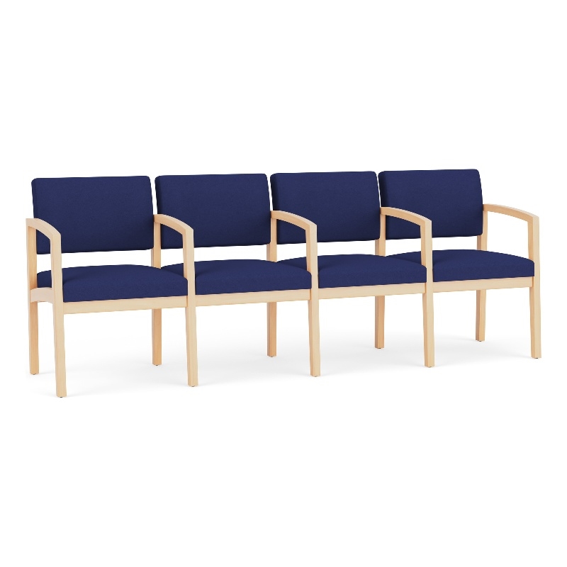 Lesro Lenox Wood 4-Seat Fabric Reception Tandem Seating in Cobalt Blue/Natural