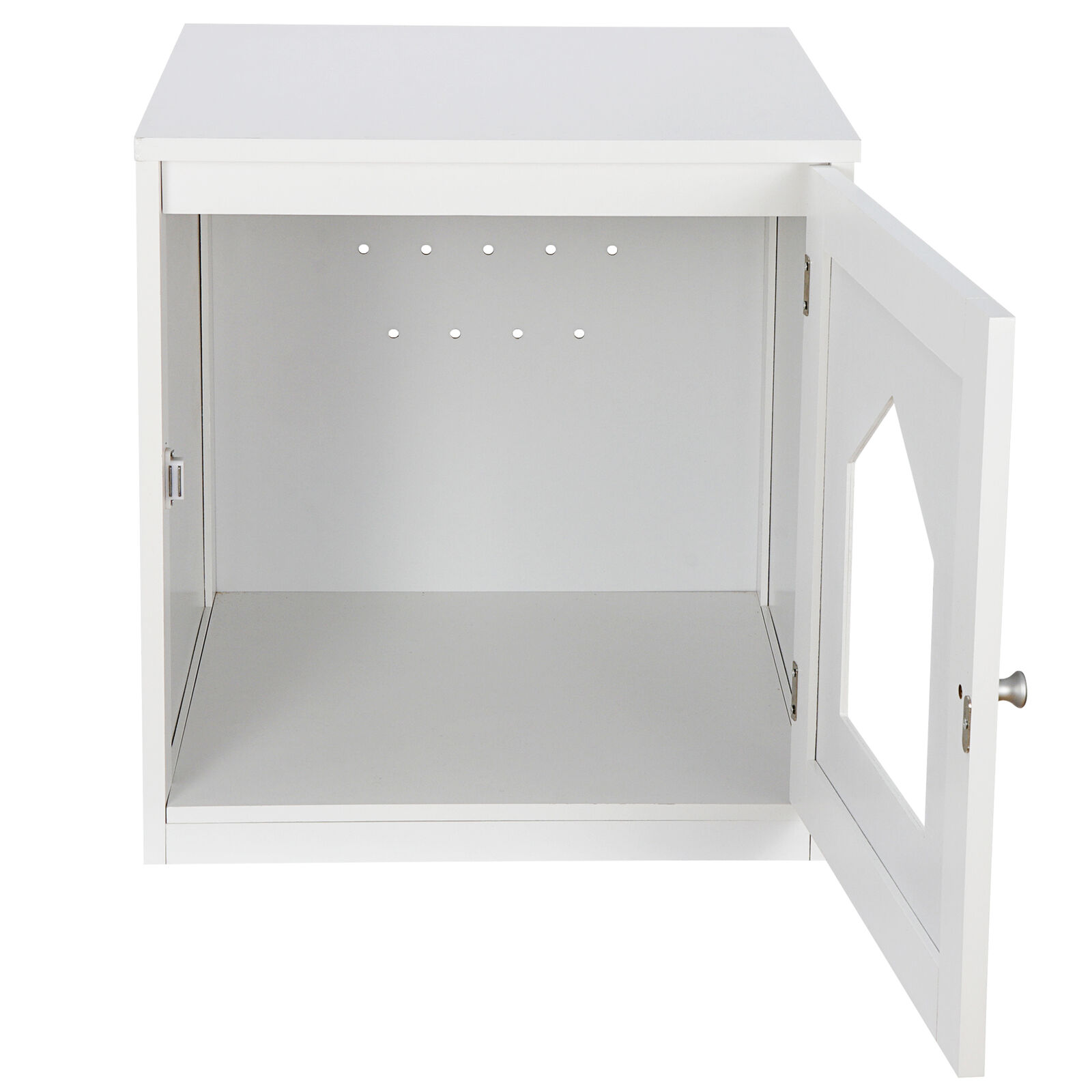 White Hidden Litter Box Cat Enclosure Nightstand End Table Kitty Pet House