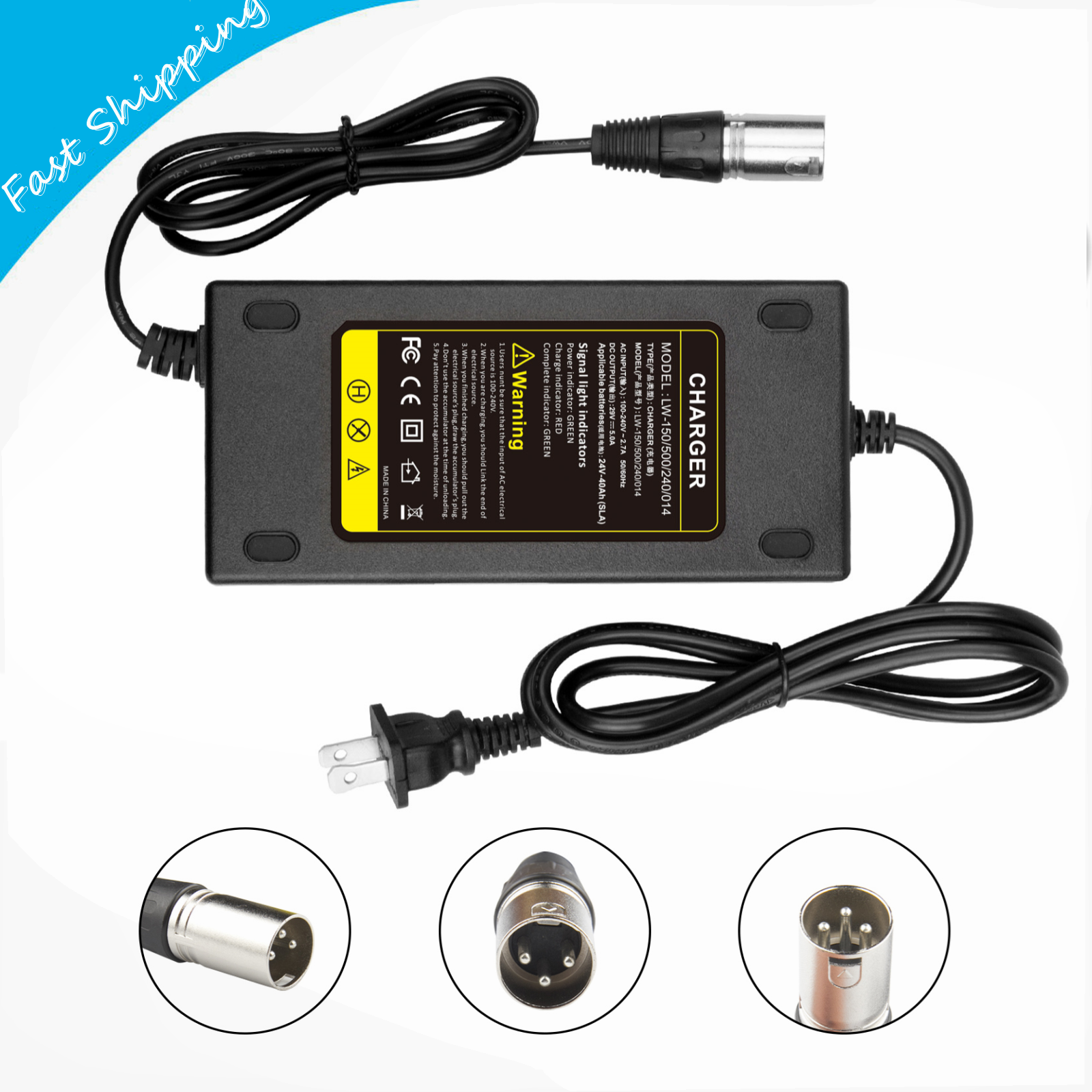 Battery Charger for Scooter Wheelchair Car Motorcycle eBike Lawn Mower 24V 5A