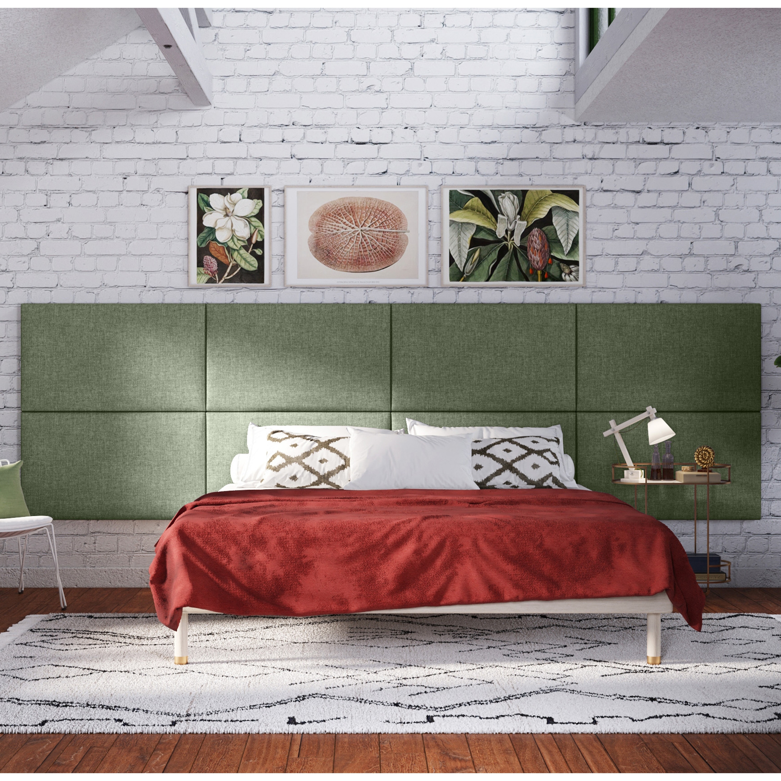 Jaxx  Panelist Padded Headboard - Set of 2 Wall Panels Microvelvet Cypress Green - King