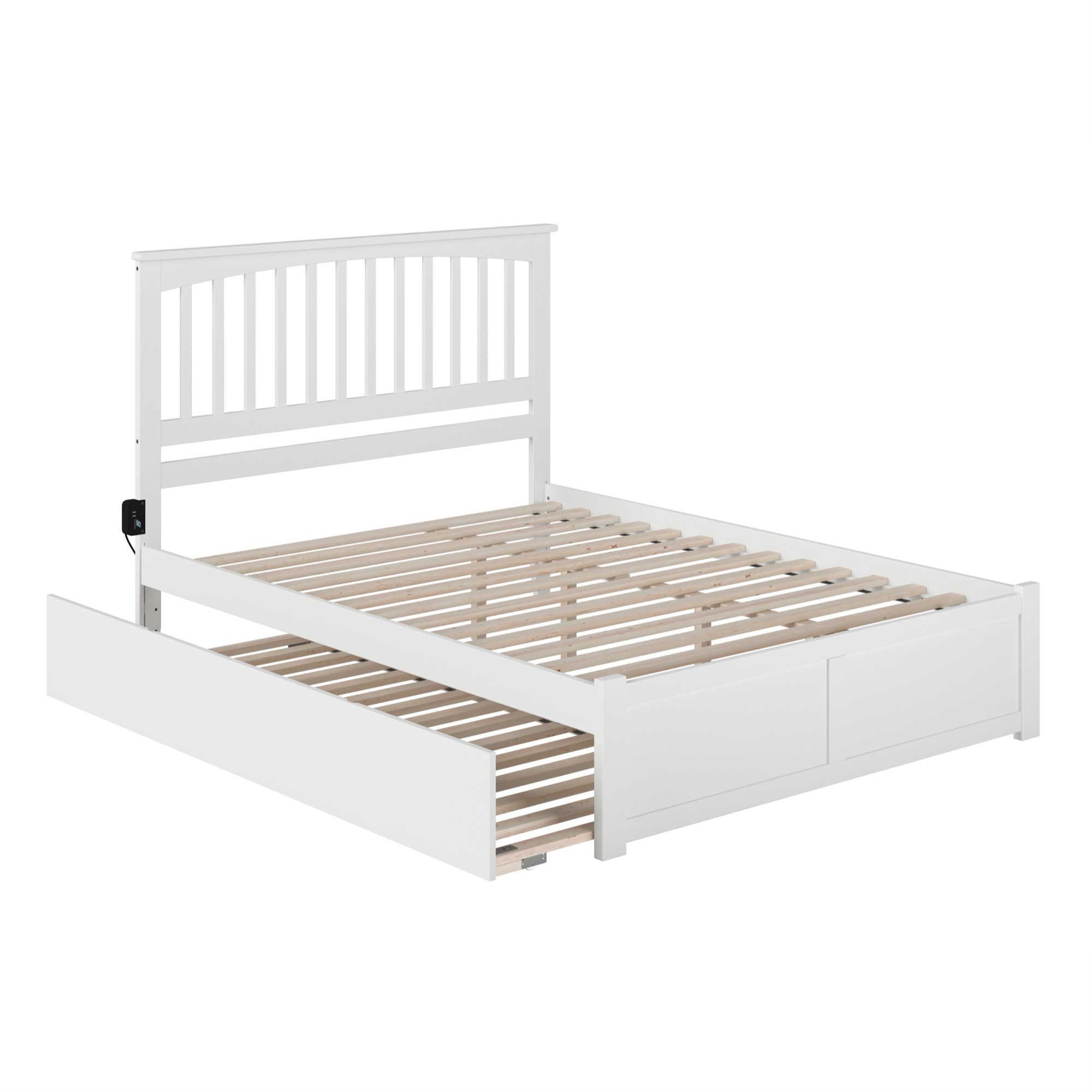 AFI Mission Queen Solid Wood Bed with Twin XL Trundle in White