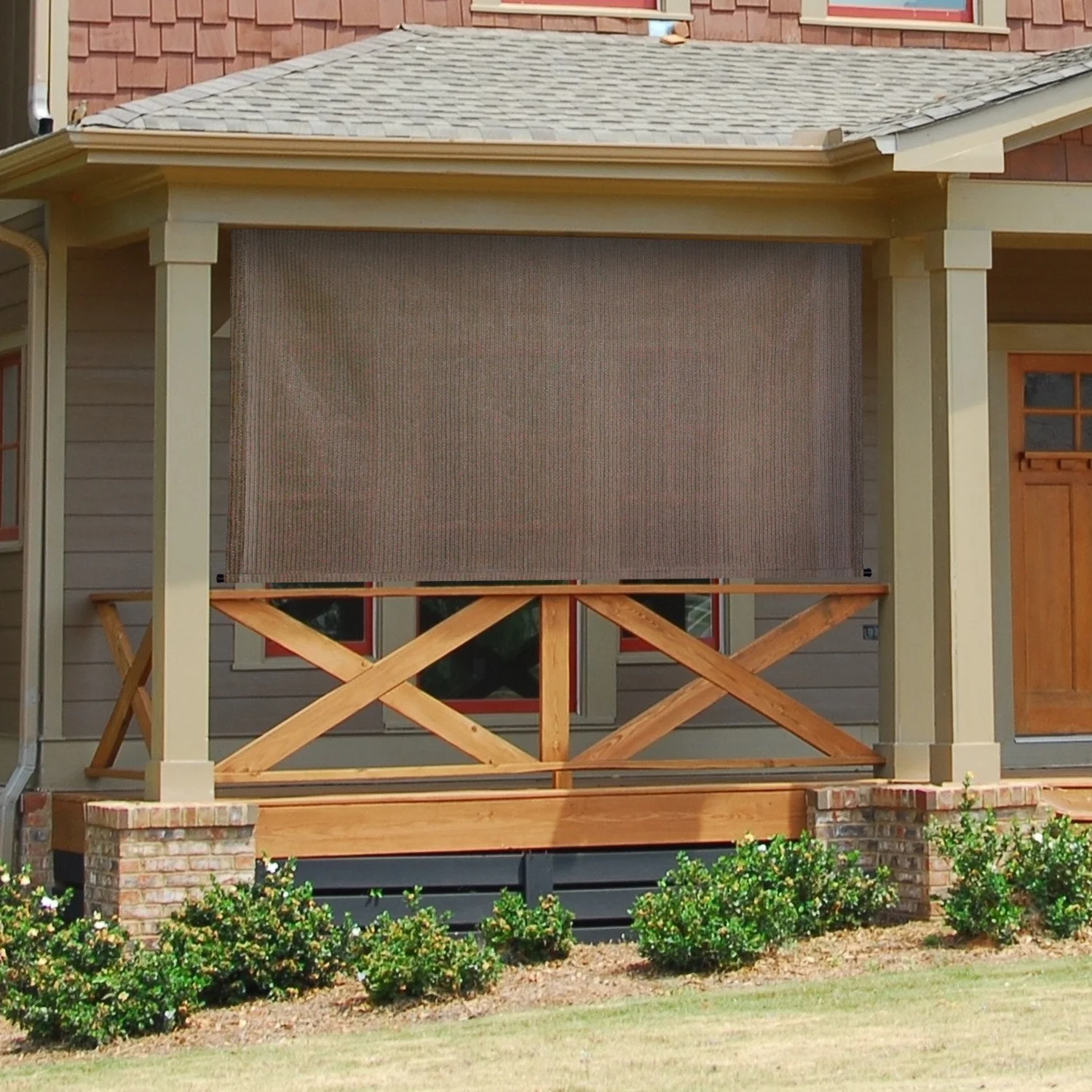 Keystone Fabrics Outdoor Roller Patio Sun Shade 7ft Wide (Brown/Black)