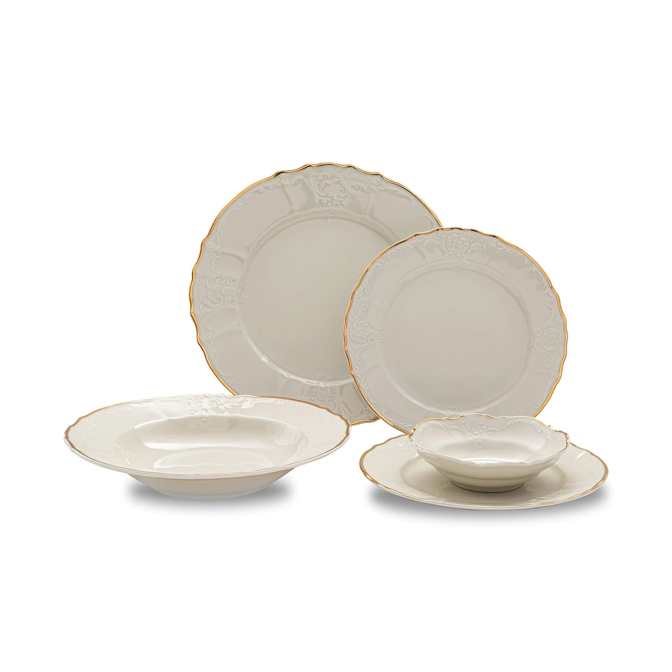 Ocean Dcor China Dinnerware Set: Set of Fine Porcelain Dishes - Service for Four - Off White and Silver Dishes Set for Entertaining and Formal Use - 20 Piece Fine China Dishware Sets