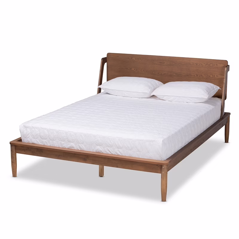 Bowery Hill Mid-Century Wood Queen Size Platform Bed in Ash Walnut
