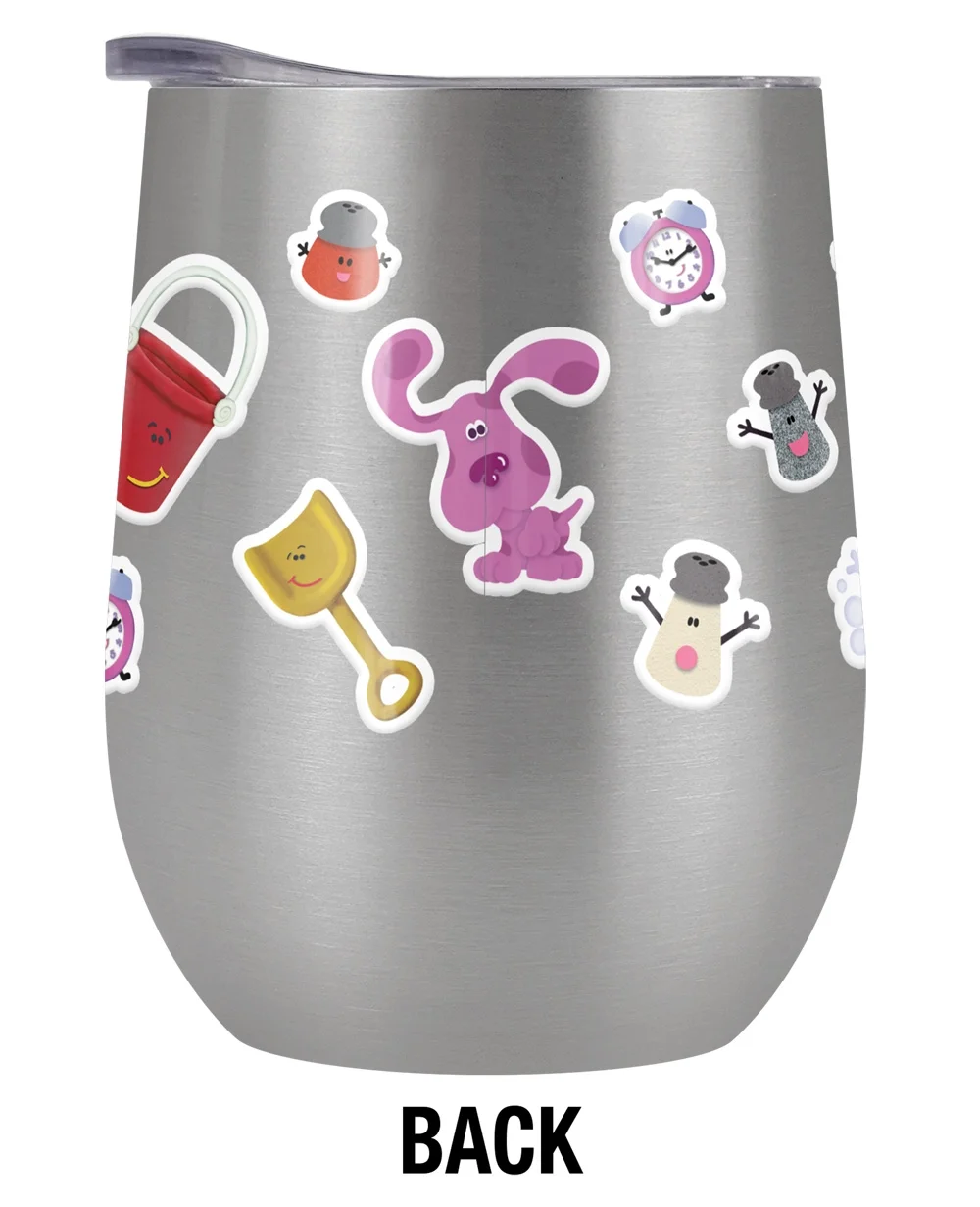 Blues Clues Official Blue And Friends Sticker Collage 12 oz Stemless Tumbler, Stainless Steel Travel Cup|Lake Tumbler|Insulated with Leak Resistant Slide-Lock Lid