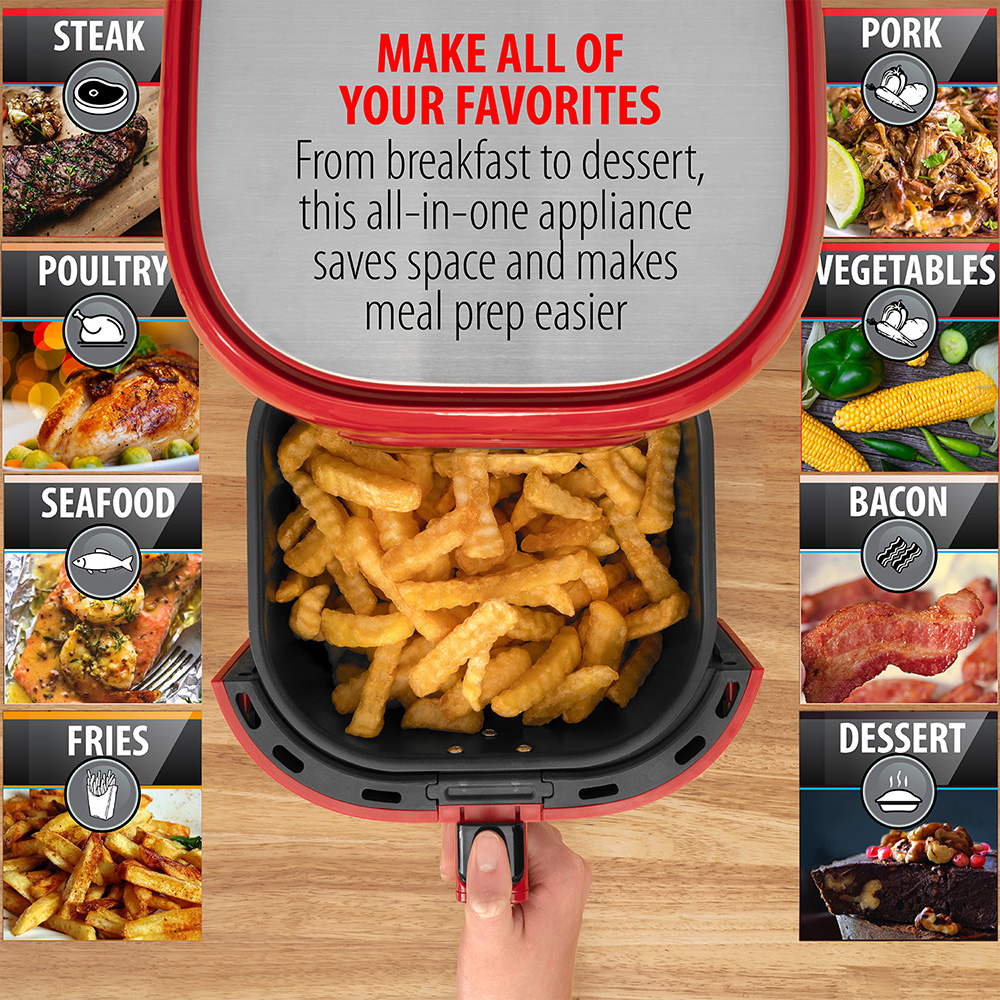 Open Box Deco Chef 3.7QT Digital Air Fryer with 6 Cooking Presets, LED Touch Controls, Adjustable Temperature and Time, Detachable Dishwasher Safe Non-Stick Basket, Red