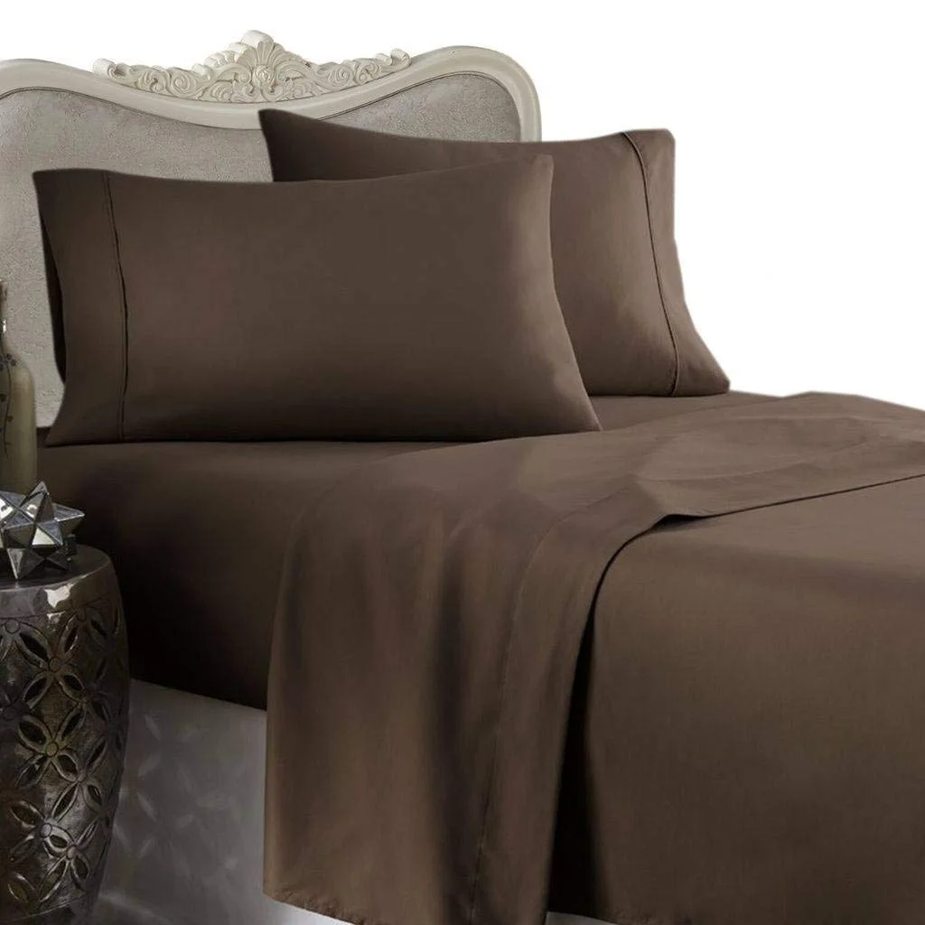 Amay 100% Cotton 600-Thread Count 4-PCs Sheet Set Easily Fit upto 24 Inch Deep Pockets Solid Pattern ( Emperor, Chocolate )