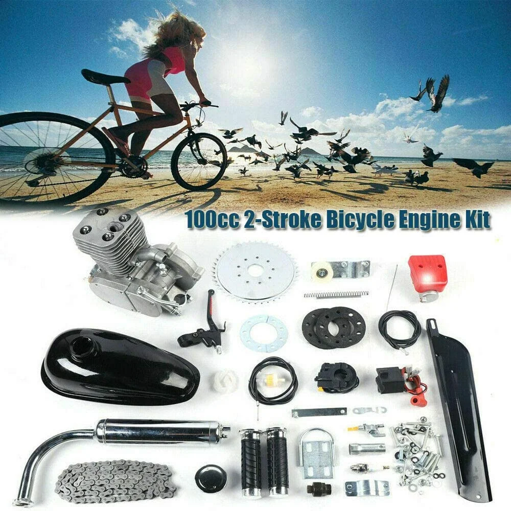 Anqidi Full Set 100CC 2-Stroke Bicycle Engine Kit Gas Motorized Motor Bike Modified Set Electric Bicycle Conversion Kit Complete Gasoline Engine Motor Kit