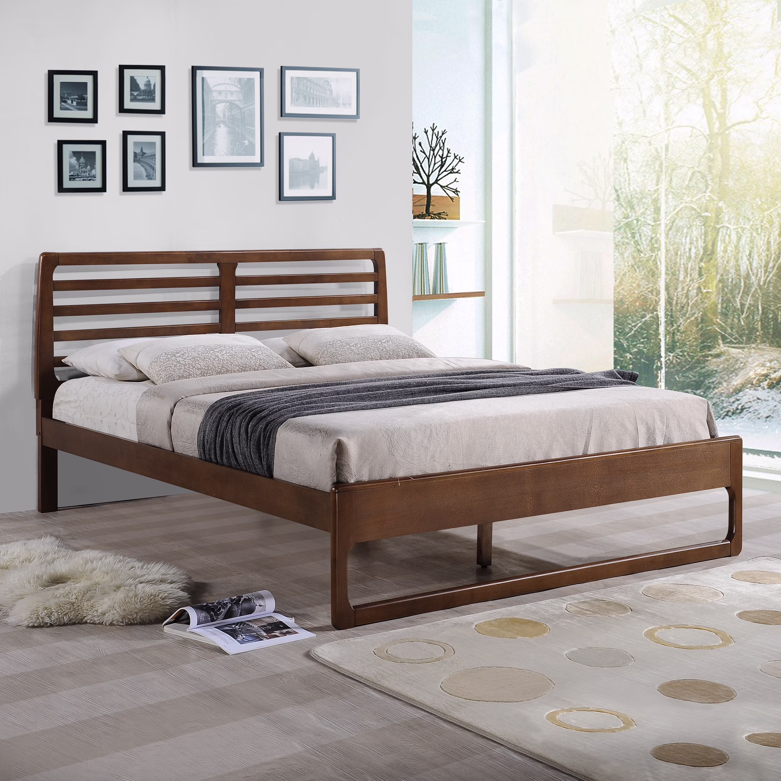 Noble House Amiyah Transitional Wooden Queen Platform Bed, Walnut