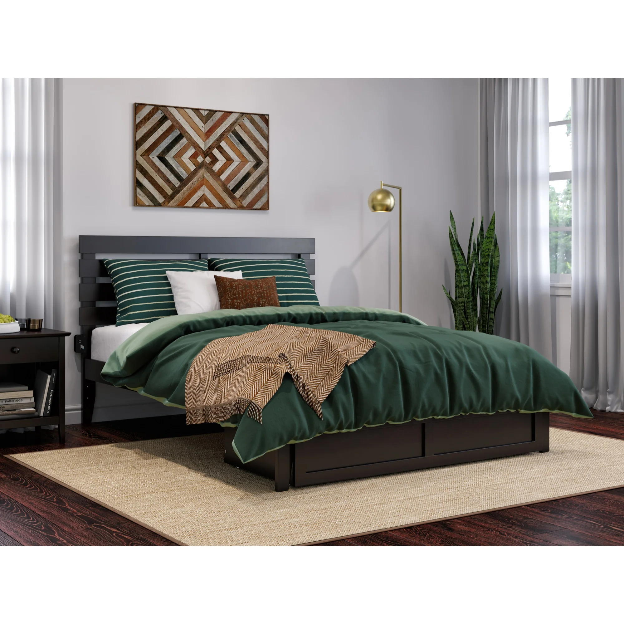 AFI Oxford Modern Wood Queen Bed with Foot Drawer in Espresso