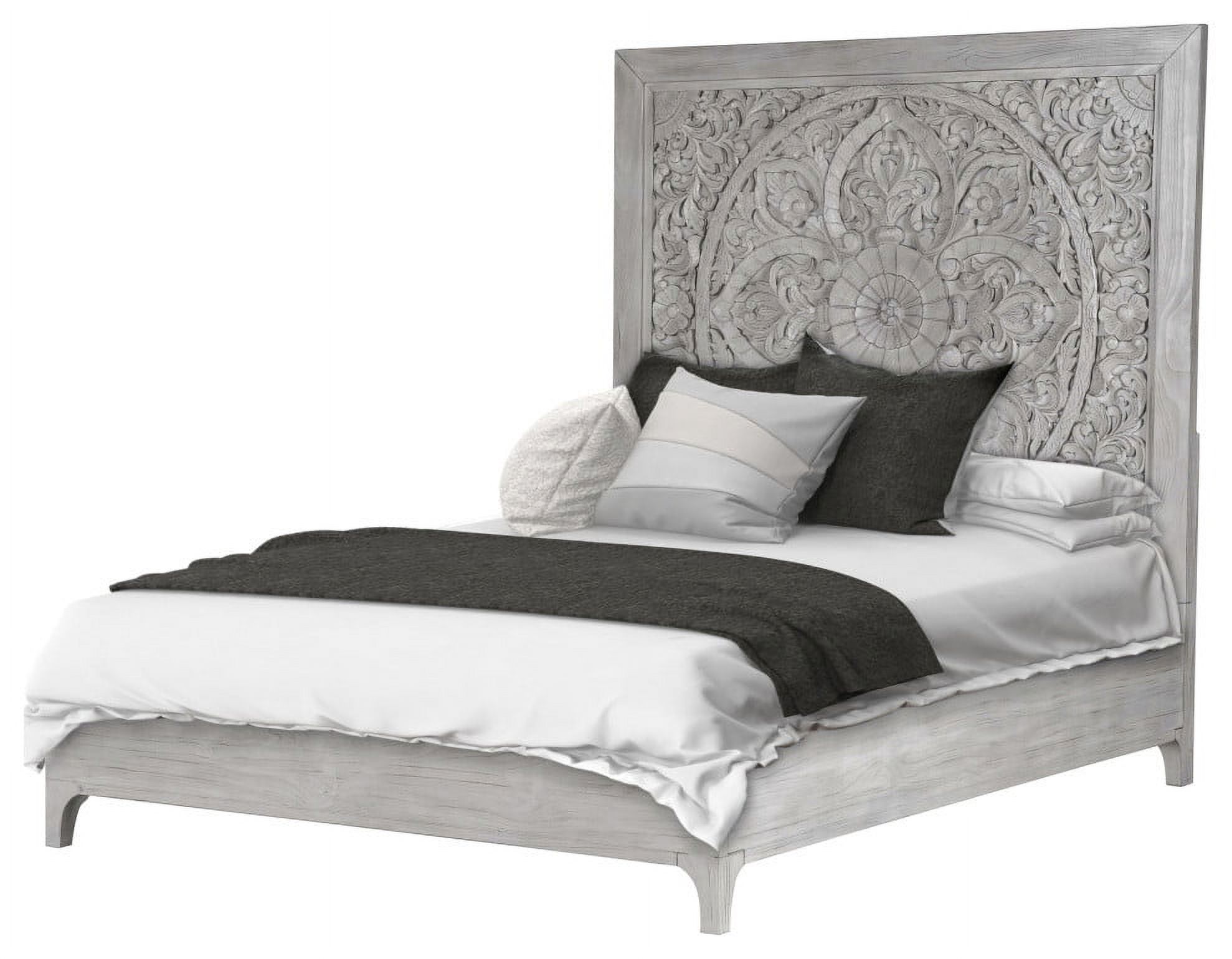 Modus Furniture Boho Chic Carved Platform Bed in Washed White