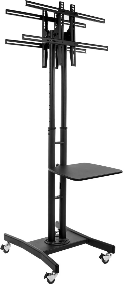 Displays2go TKP Floor Standing, Wheels, Tilting, Adjustable Height, Steel, Powder Coated MDF – Black (DTVM862SBK)