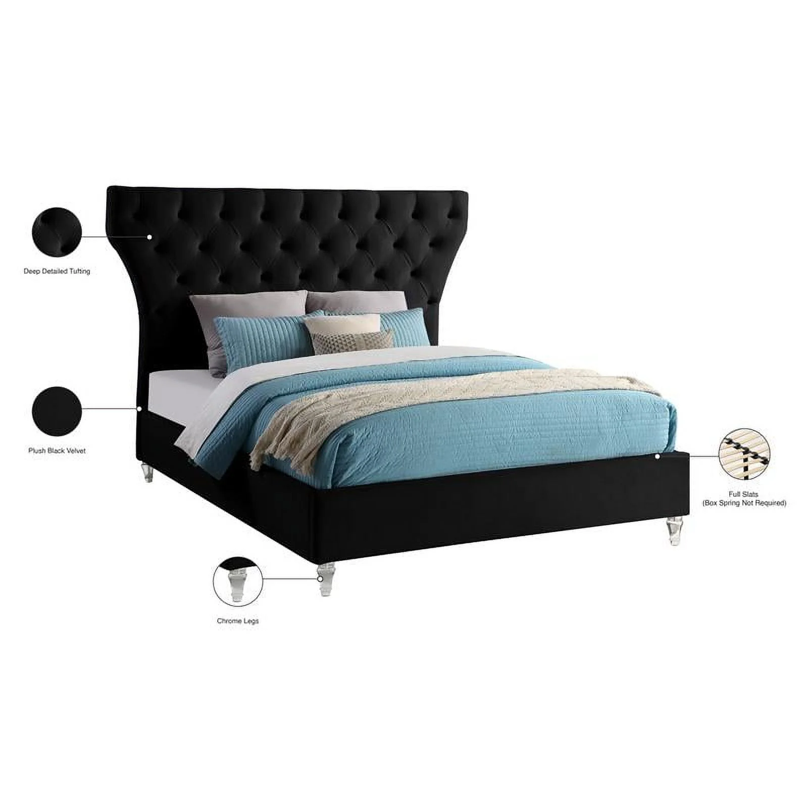 Meridian Furniture Kira Black Velvet Queen Bed