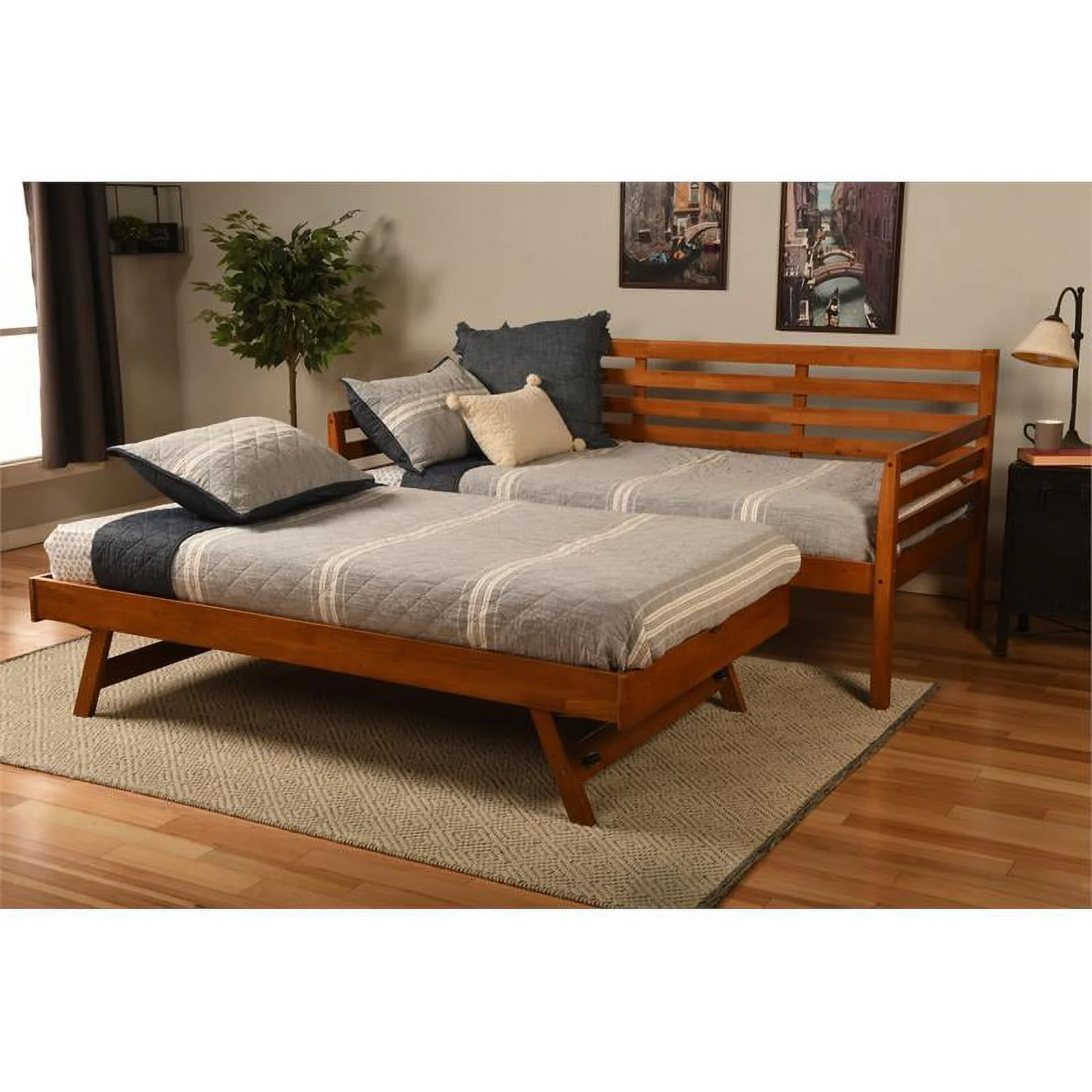 Home Square 3-Piece Set with 2 Fabric Daybed Mattresses and Wood Daybed