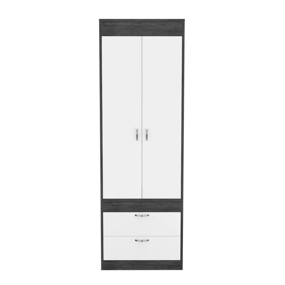 Alabama Armoire with 2 Drawers, Cabinet, Smokey Oak/White