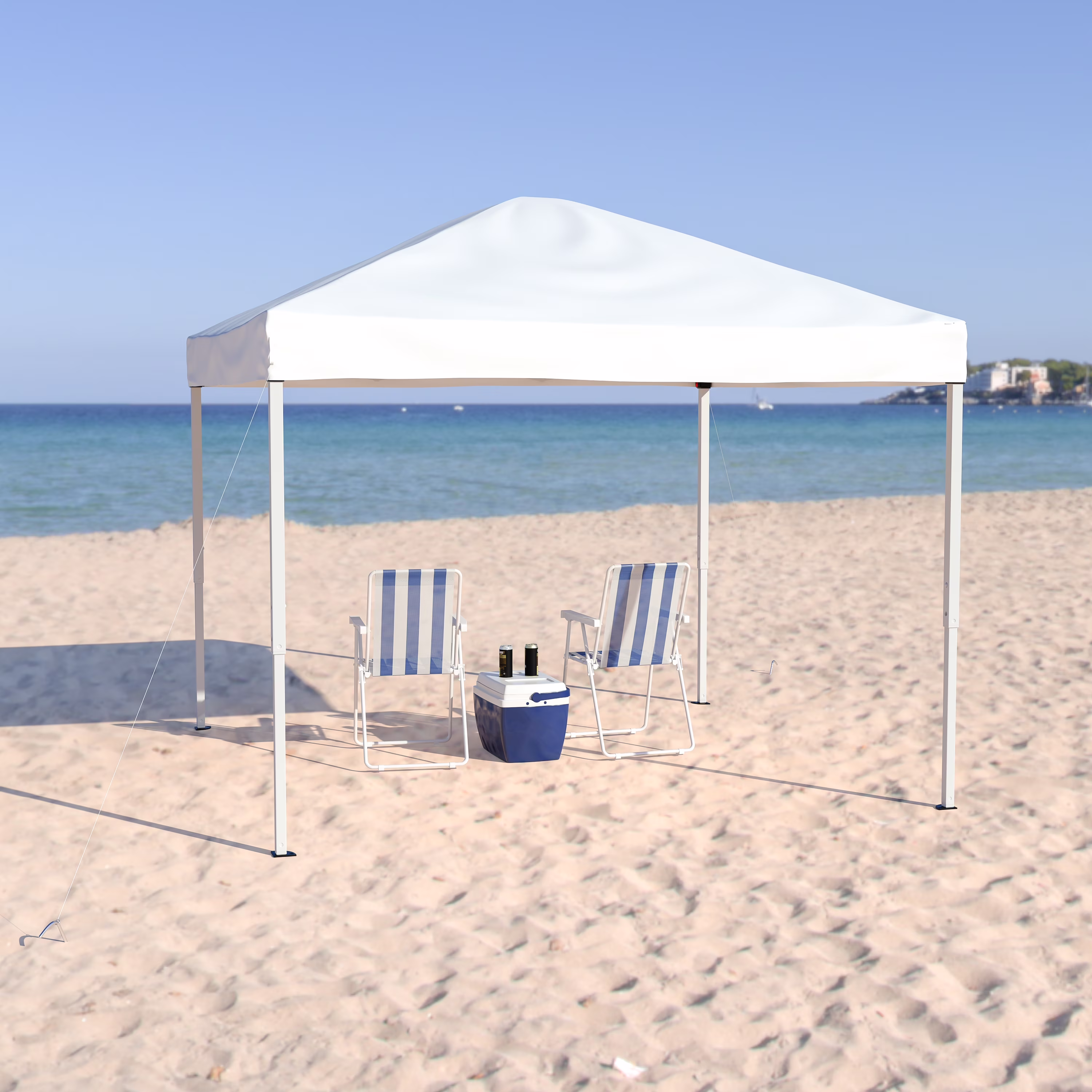 Flash Furniture 10'x10' White Outdoor Pop Up Event Slanted Leg Canopy Tent with Carry Bag