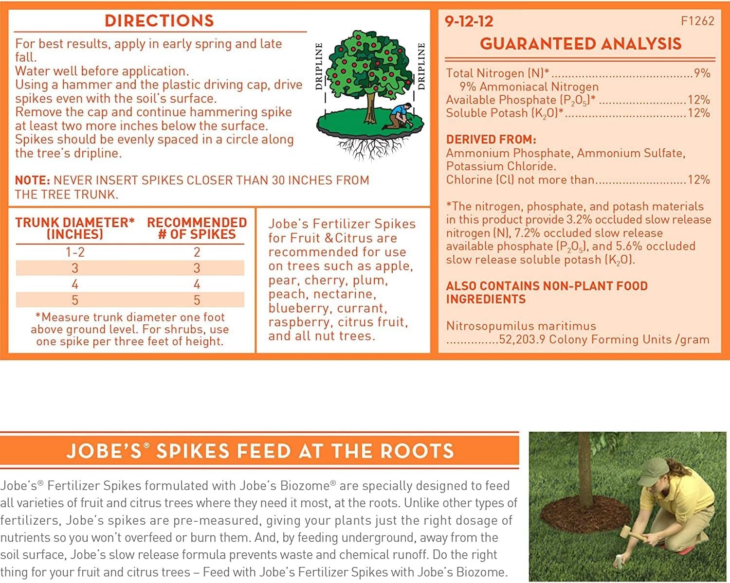 Jobe's 01612 15 Pack, 9-12-12, Fruit & Citrus Tree Spikes - Quantity 4