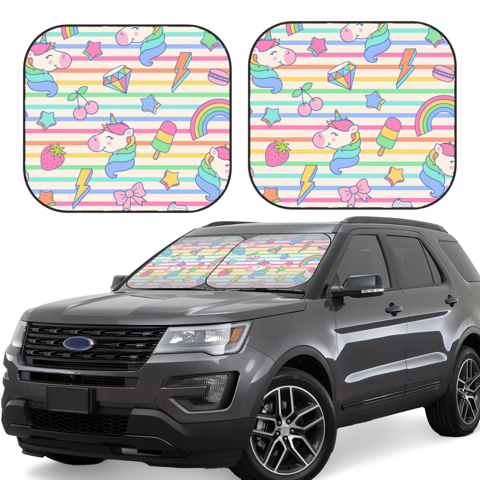 Lukts Cute Unicorn Print 2 Piece Car Sun Shade Windshield,Foldable Car Shade Front Windshield With Keeps Your Vehicle Cool, For Most Sedans Suv And Trucks - Small
