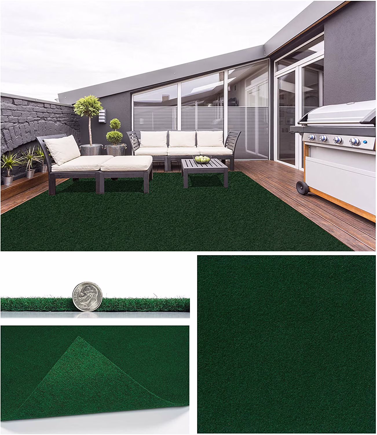 2'x3' Durable Grizzly Grass Indoor/Outdoor Turf Rugs / 100% Life, Wear, and Weather Proof (Color: Fern Green)