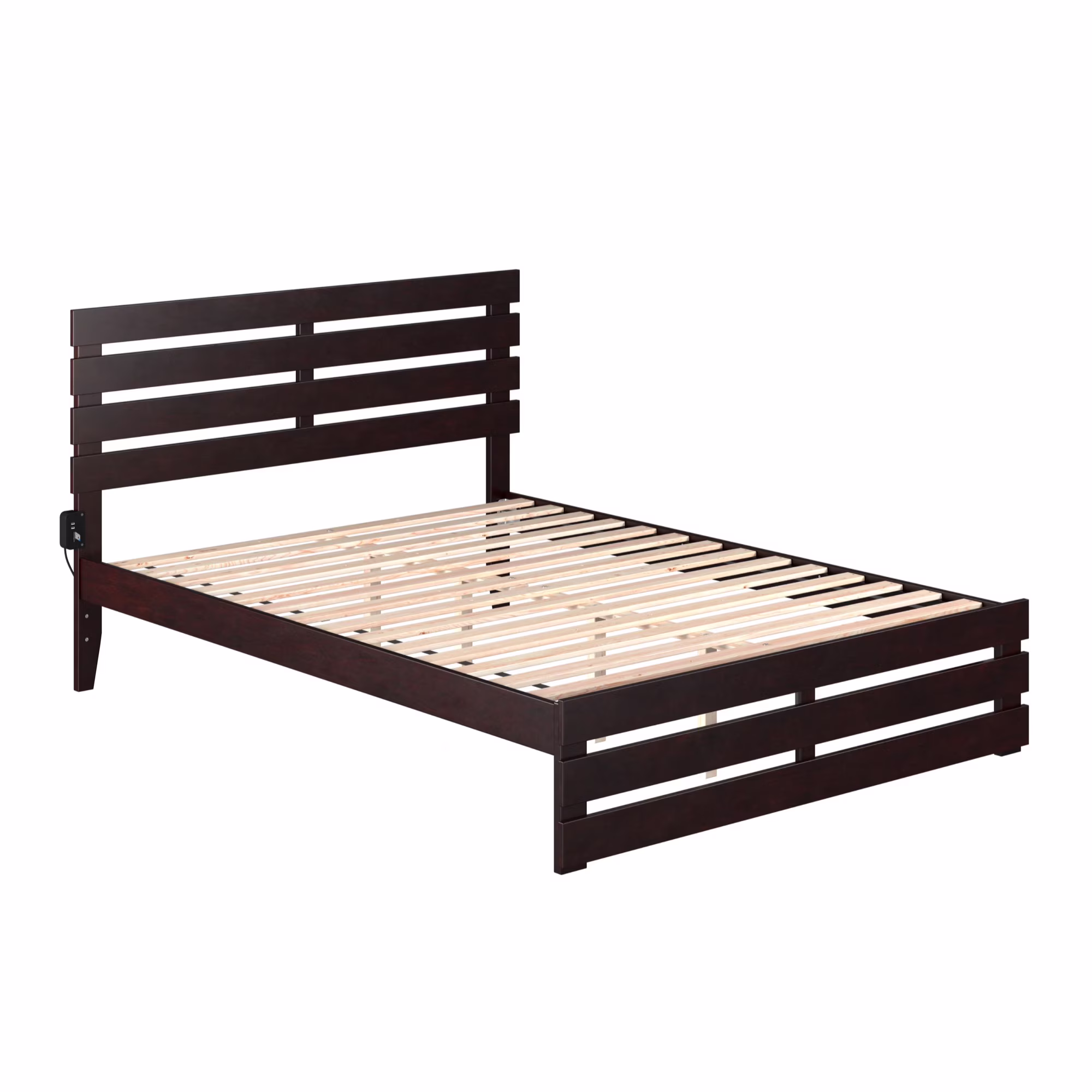 AFI Oxford Solid Wood Queen Bed with Footboard and USB Charger in Espresso