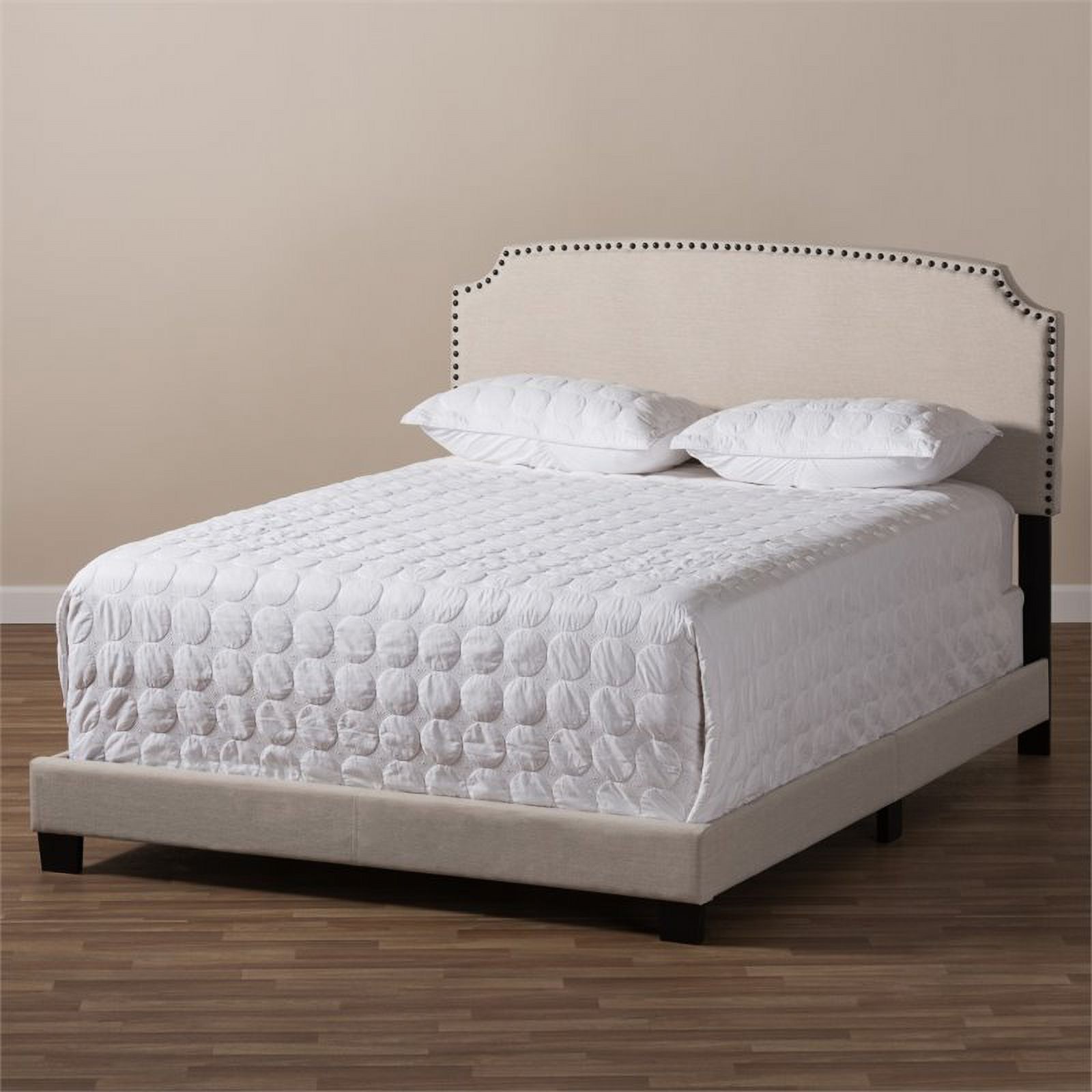 Bowery Hill Nailhead Upholstered King Bed in Light Beige