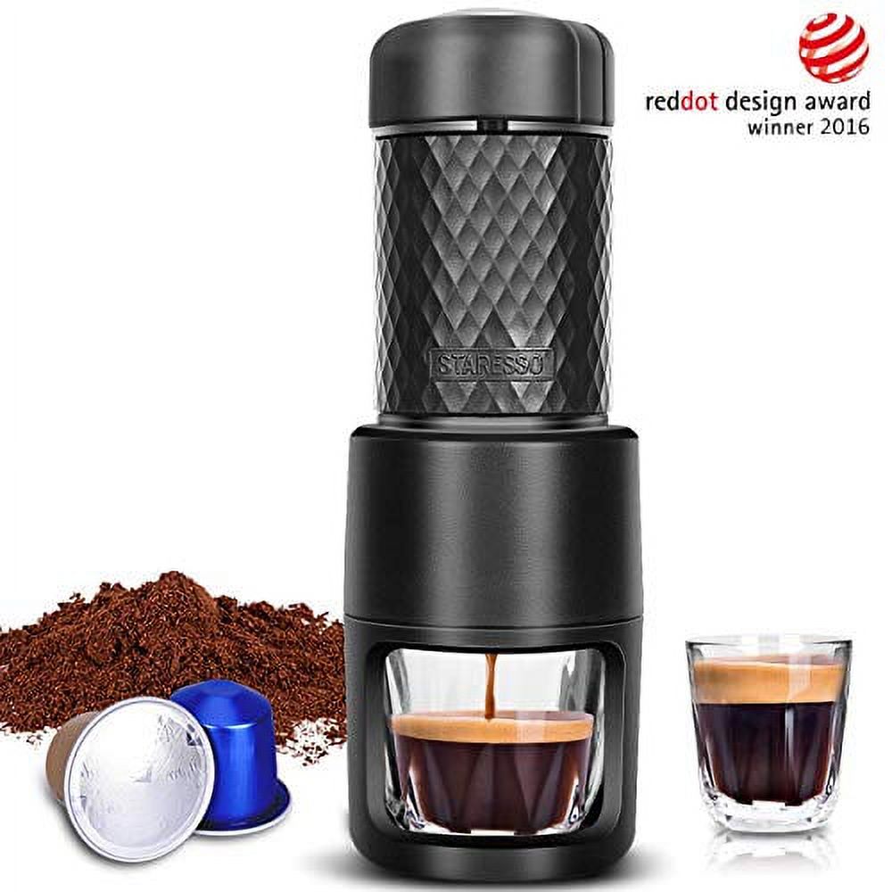 STARESSO Portable Espresso Machine - Manual Espresso for Rich & Thick Crema Mini Espresso Maker Compatible with Nespresso Pods & Ground Coffee Small Hand Espresso Maker for Travel Camping Offi