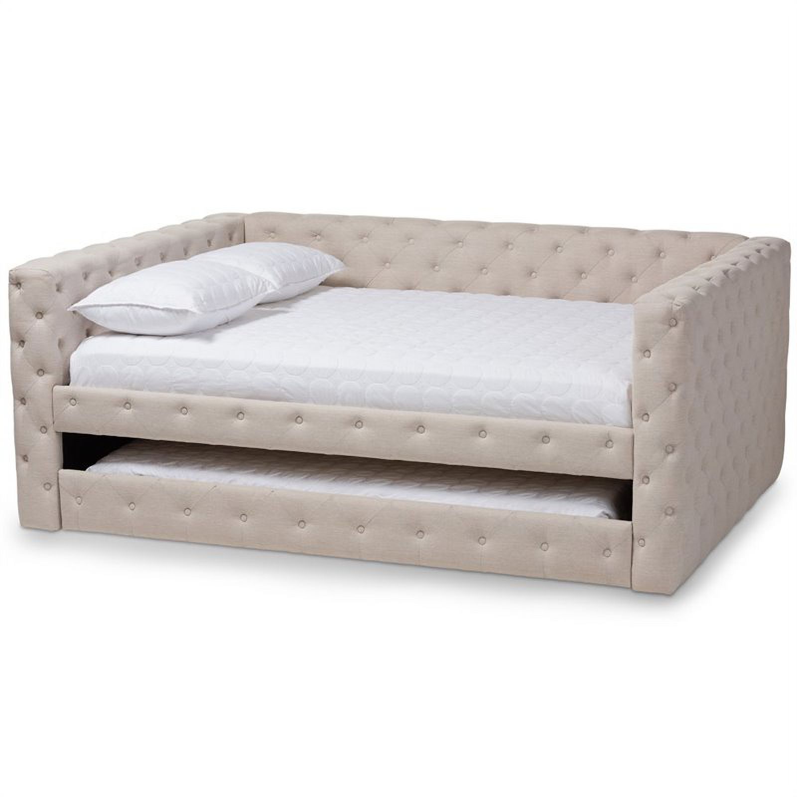 Bowery Hill Fabric Tufted Full Daybed w/ Trundle in Light Beige