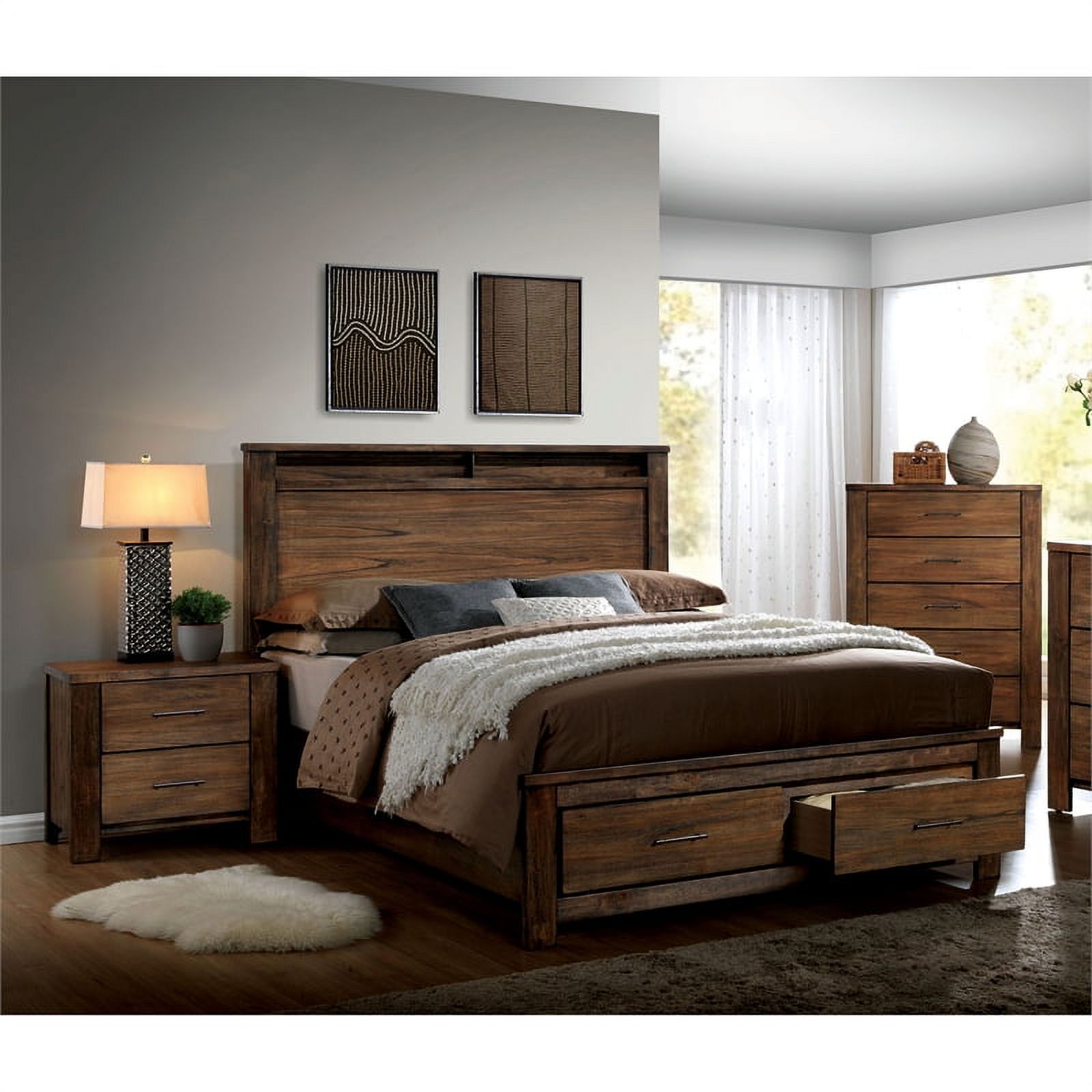 Furniture of America Nangetti 2-Piece Wood Oak Queen Bedroom Set - Queen+Chest