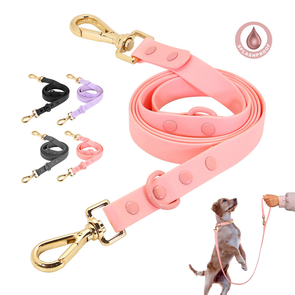Waterproof PVC Dog Leash Soft Rubber Adjustable Pet Walking Lead with 2 Rings