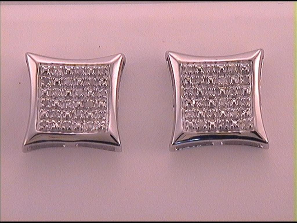 10k White Gold Round Diamond Square Kite Cluster Earrings 1/12 Cttw