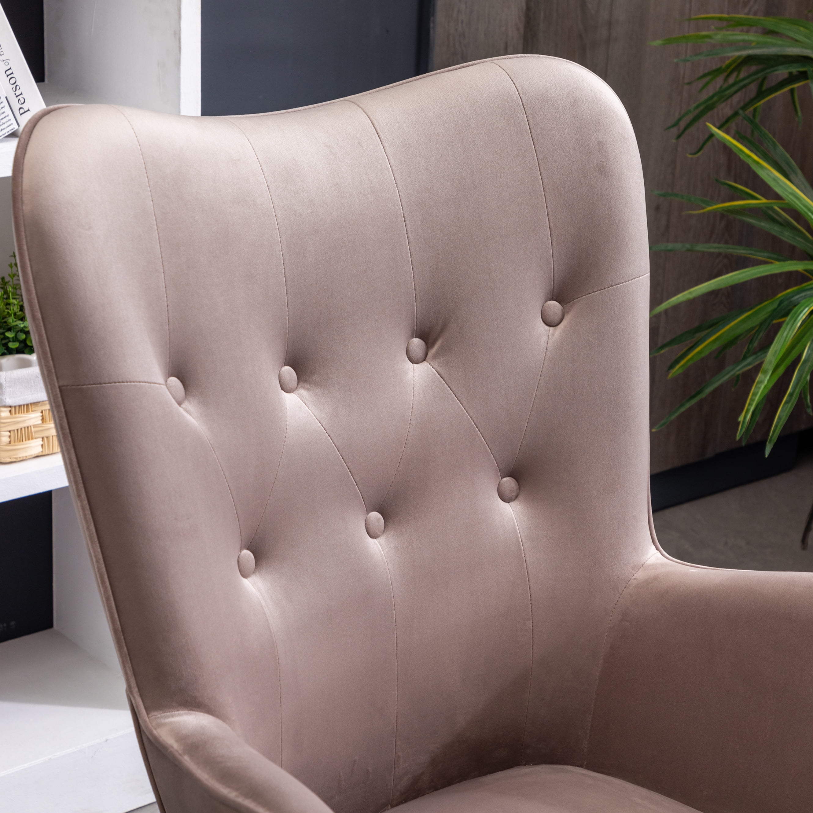 Roundhill Furniture Doarnin Wingback Tufted Chair, Taupe