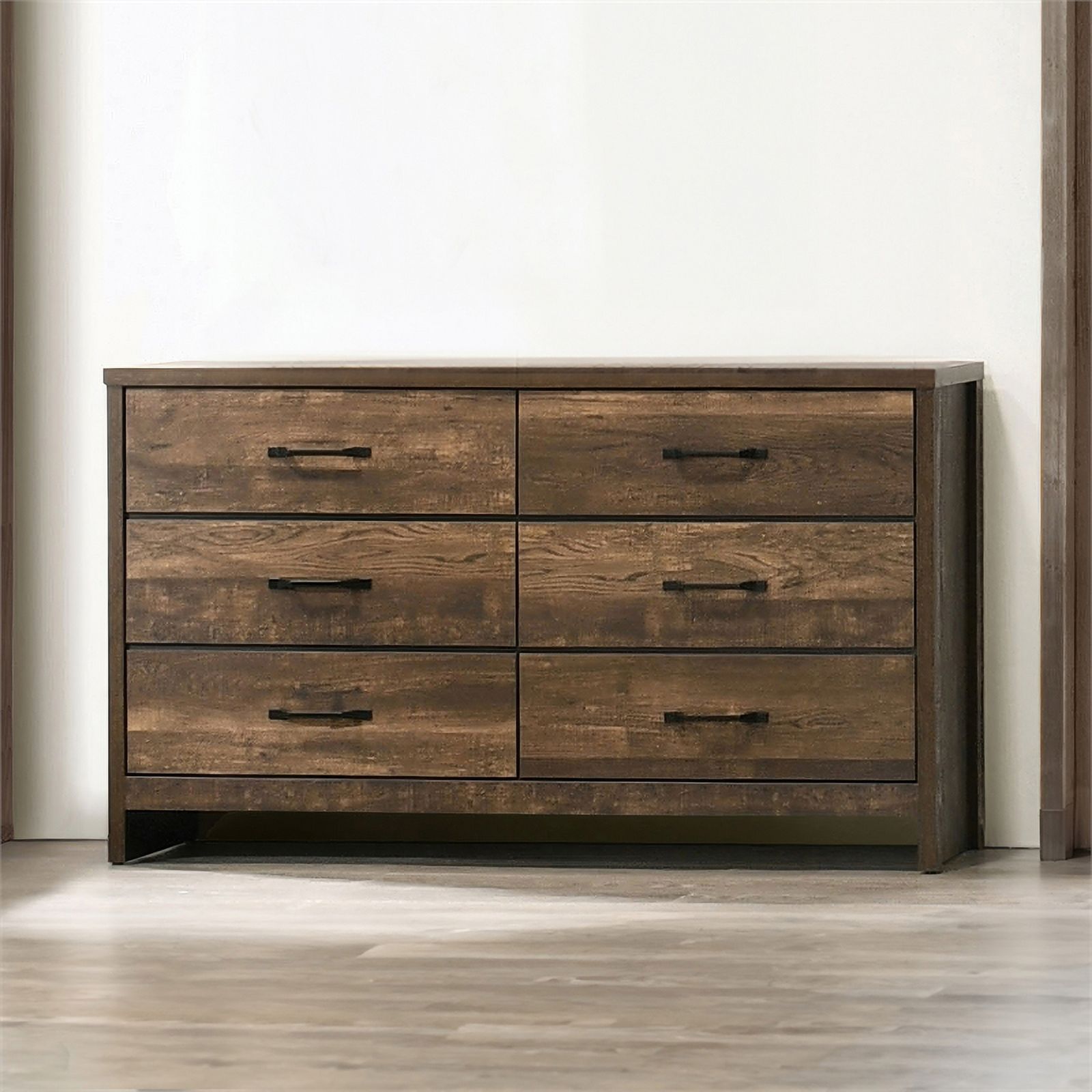 Furniture of America Wali Rustic Wood 6-Drawer Dresser in Walnut