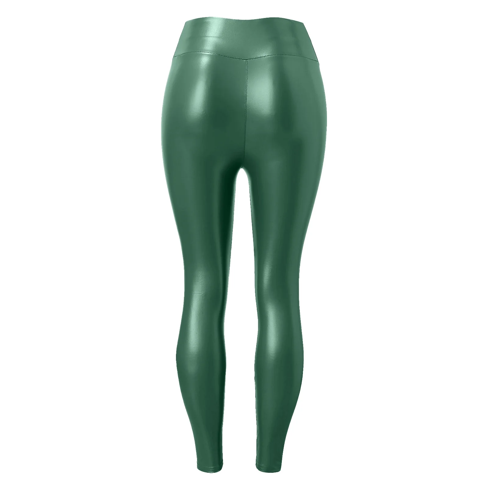 Gyouwnll Womens Faux Leather Leggings Stretch High Waisted Pleather Pants(Green M)