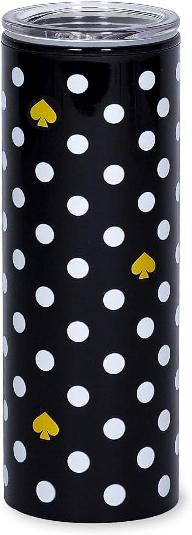 Kate Spade New York 16 Ounce Insulated Travel Mug with Lid, Black Double Wall Thermal Tumbler for Coffee/Tea, Polka Dots