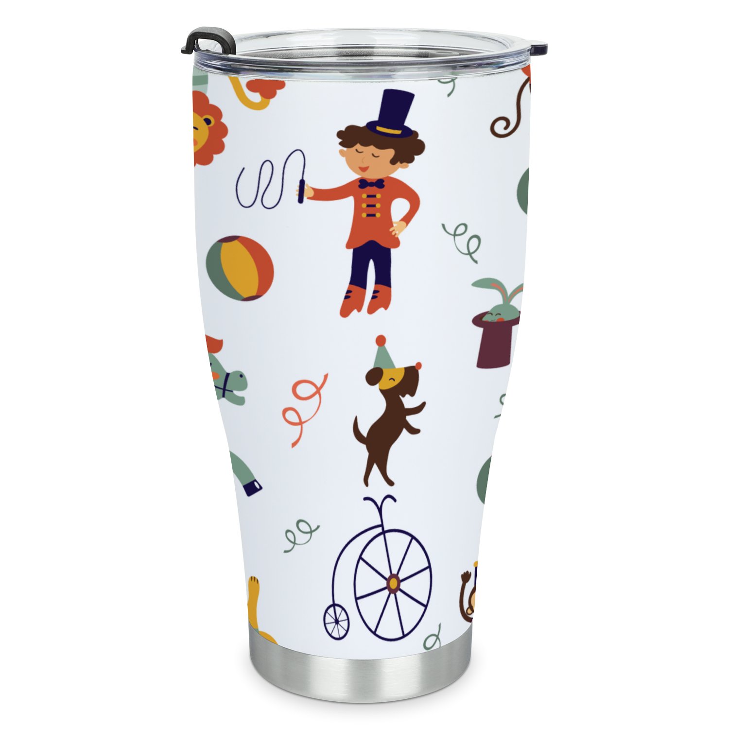 Hidove Stainless Steel Tumbler, Circus Seamless Pattern 30oz Leak Proof & Stainless Steel Bottle for Hot & Cold Drinks - Coffee Travel Mug, Water Metal Canteen, Thermal Cup