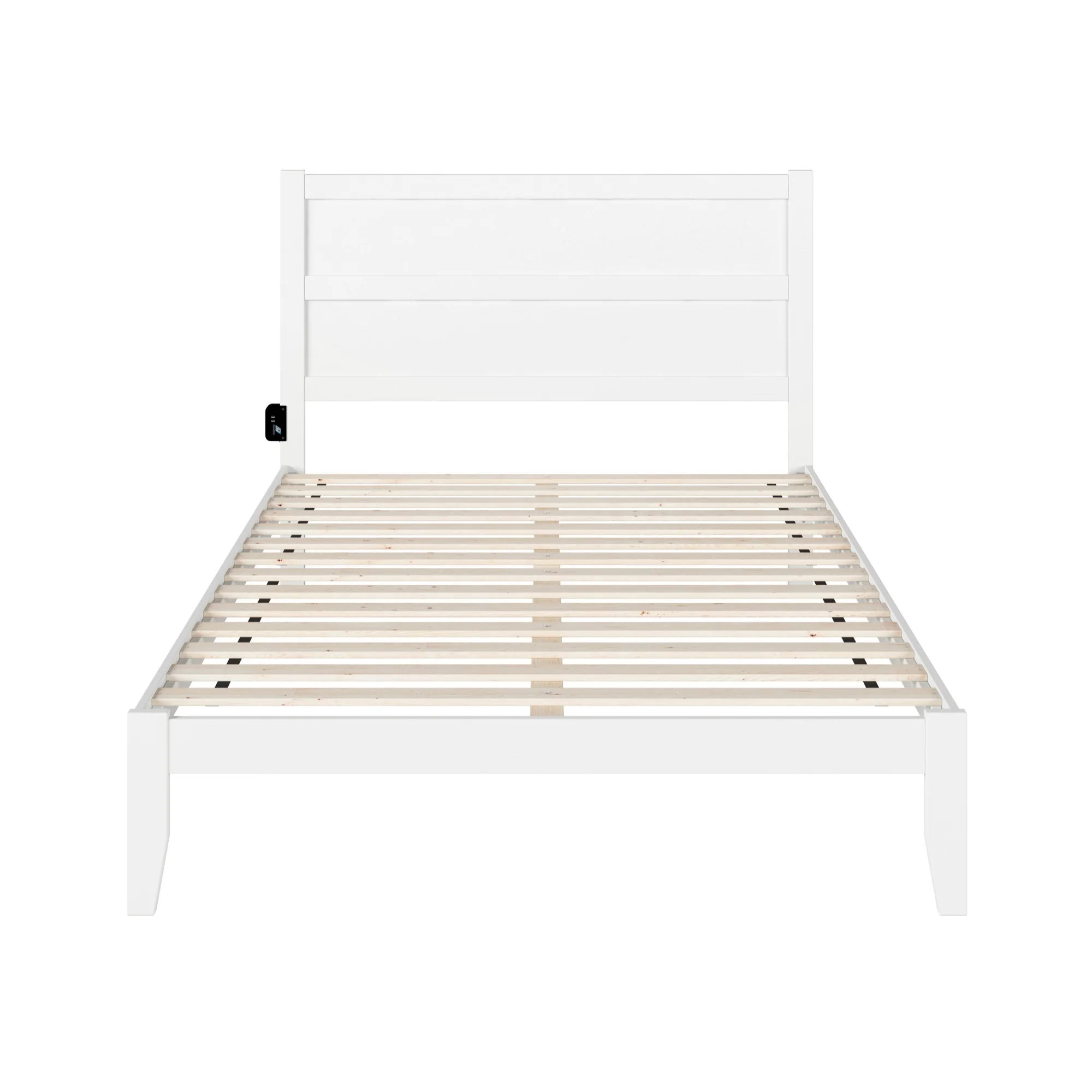 AFI NoHo Solid Wood Queen Platform Bed with USB Charger in White