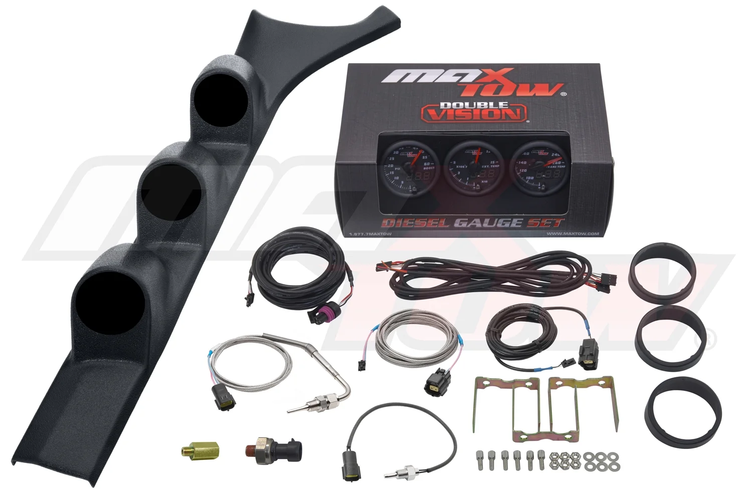 MaxTow 1986-1993 Dodge Ram Cummins Triple Gauge Package with Black & Green DS1 Gauge Set