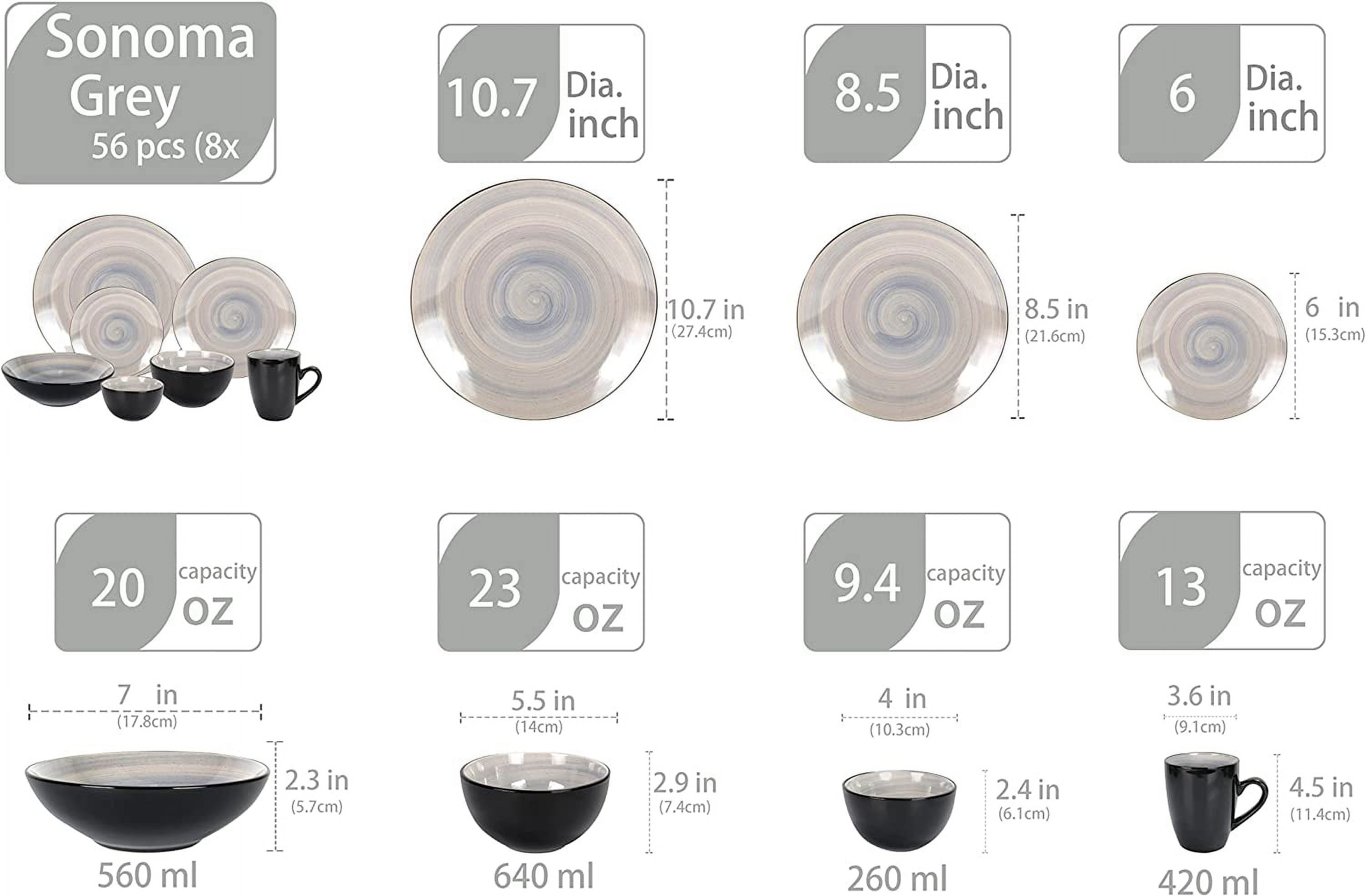 Stoneware Sonoma Dinnerware Set Black + Speckled Spin Wash (56Pc Set Grey)