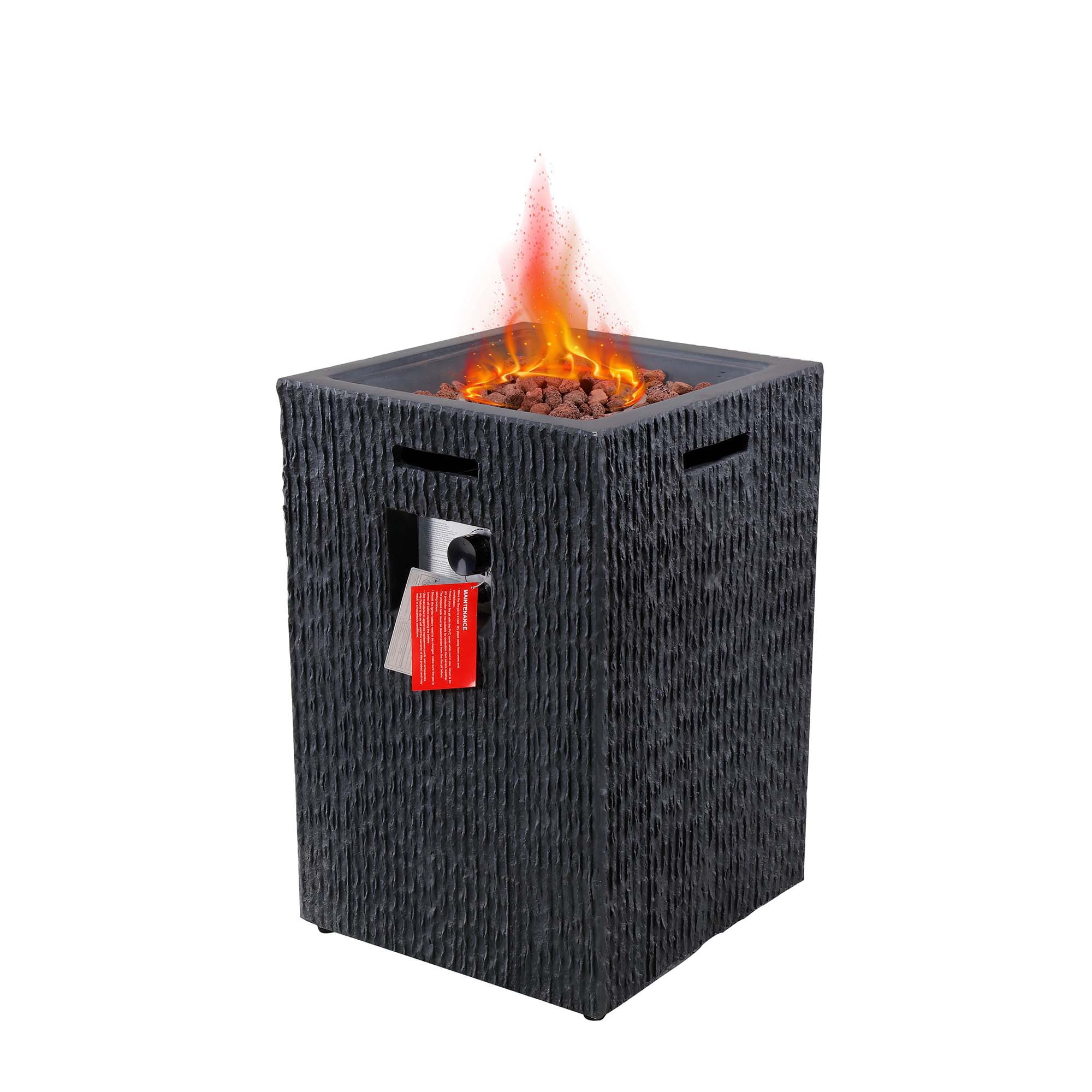 Claire and Barry Outdoor Propane Fire Pit Column, Magnesium oxide (MGO) frame, Weather-resistant, Black