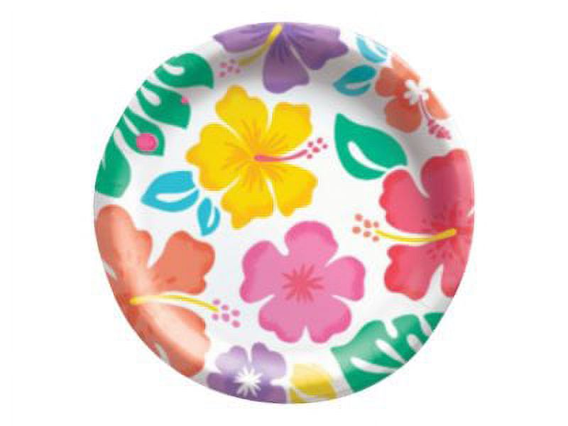 Amscan Summer Hibiscus Round Paper Plates, 8-1/2