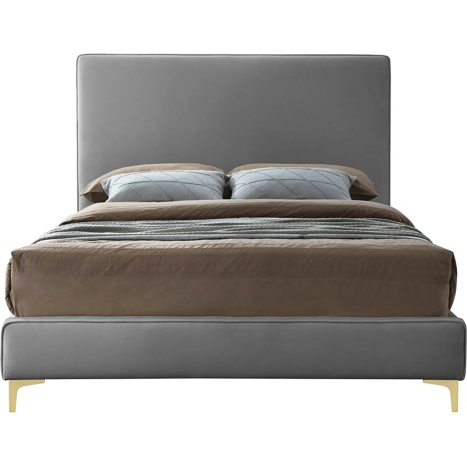 Meridian Furniture Geri Gray Velvet Queen Bed with Gold and Chrome Legs Included