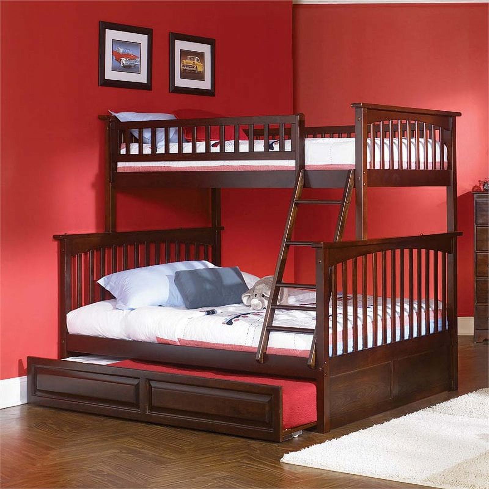 Leo & Lacey Twin Over Full Trundle Bunk Bed in Walnut