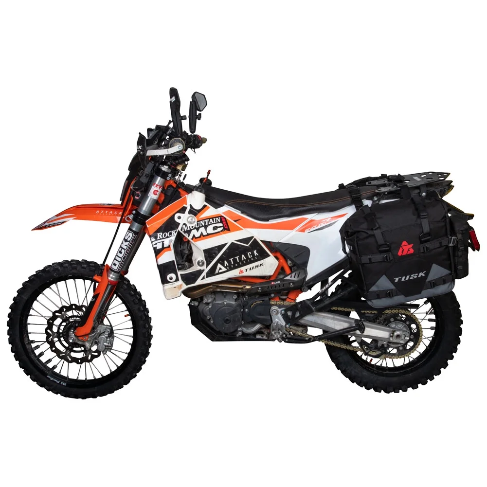 Tusk Pannier Racks with Tusk Pilot Pannier Bags and Bottle Holders with Top Rack Black/Grey