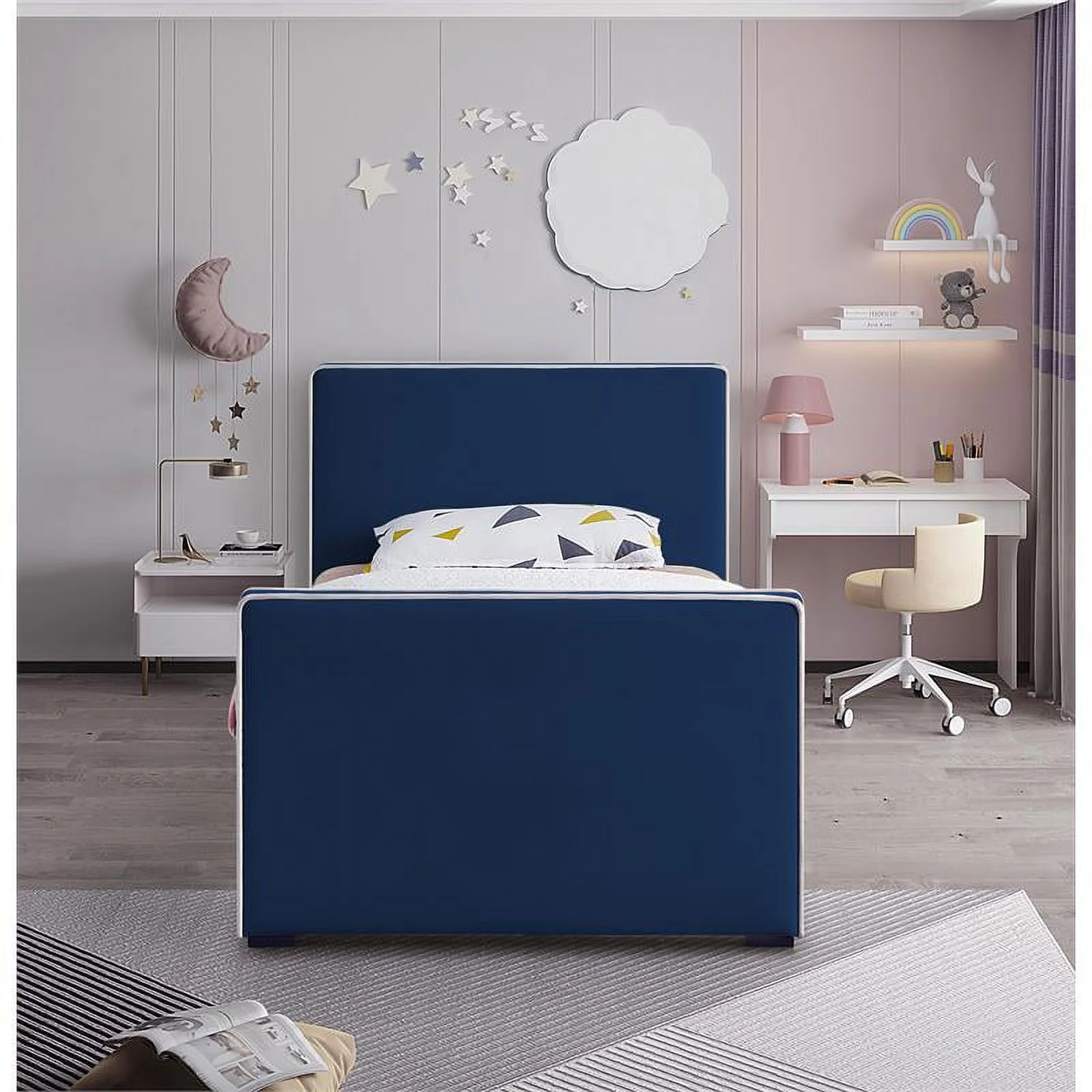 Meridian Furniture Dillard Navy Velvet Twin Bed