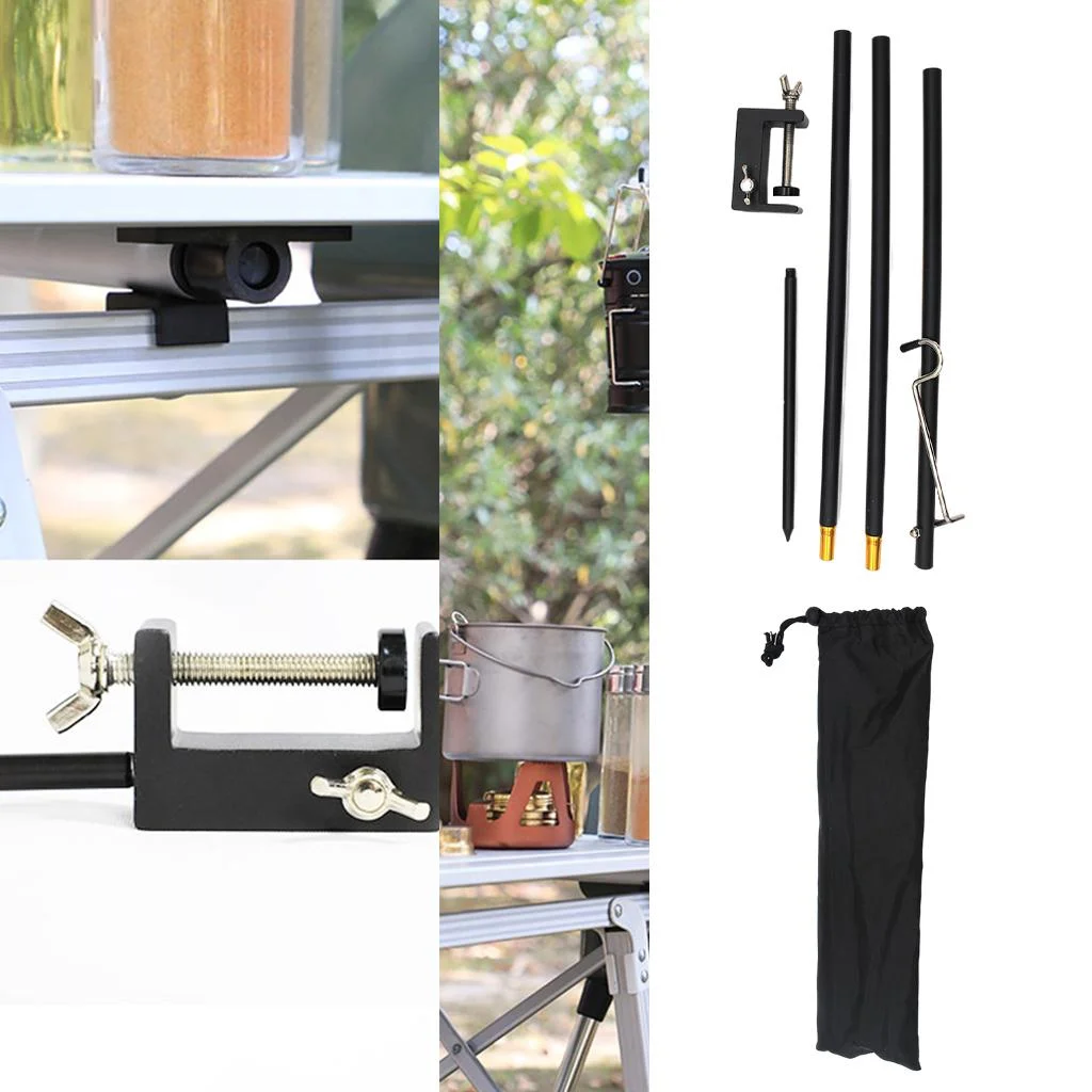 Camping Lantern Stand Folding Lamp Stand Camping Light Hanging Poles Lantern Pole Hanger for Outdoor Fishing - 3 Section Black