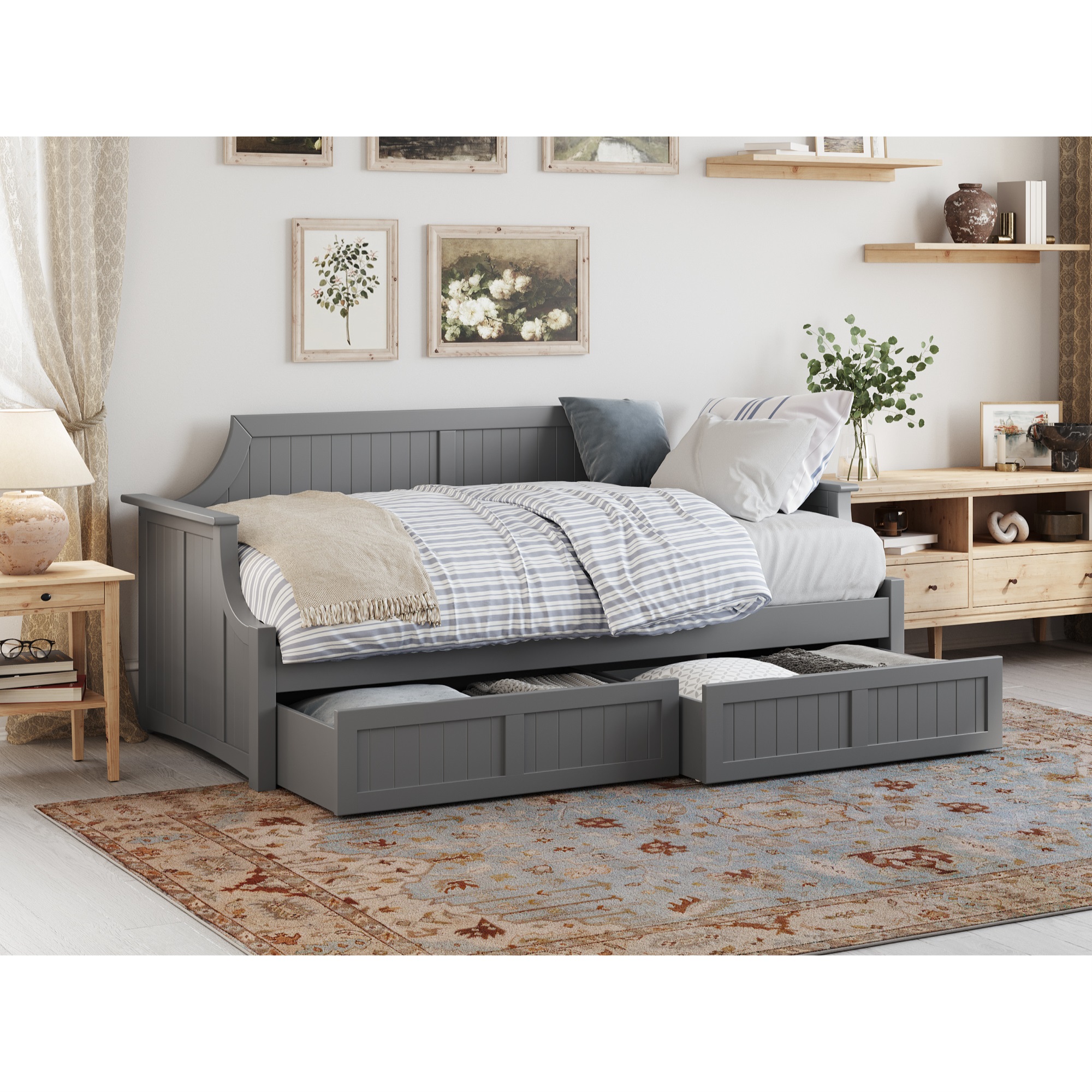 AFI Cambridge Twin Wood Daybed with Set of 2 Drawers in Grey