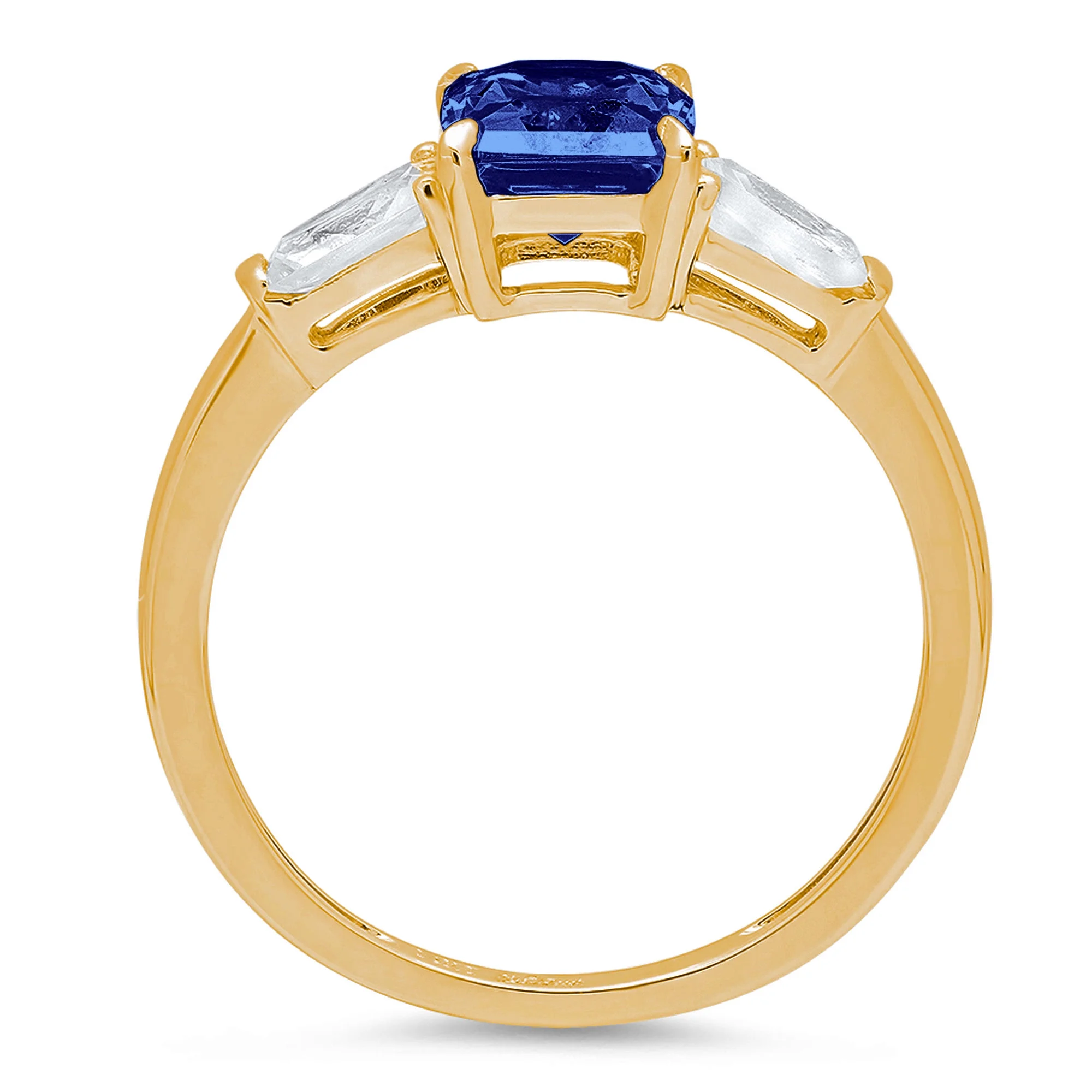 2.0ct emerald cut blue simulated tanzanite 18k yellow gold anniversary engagement 3 stone ring size 10.5