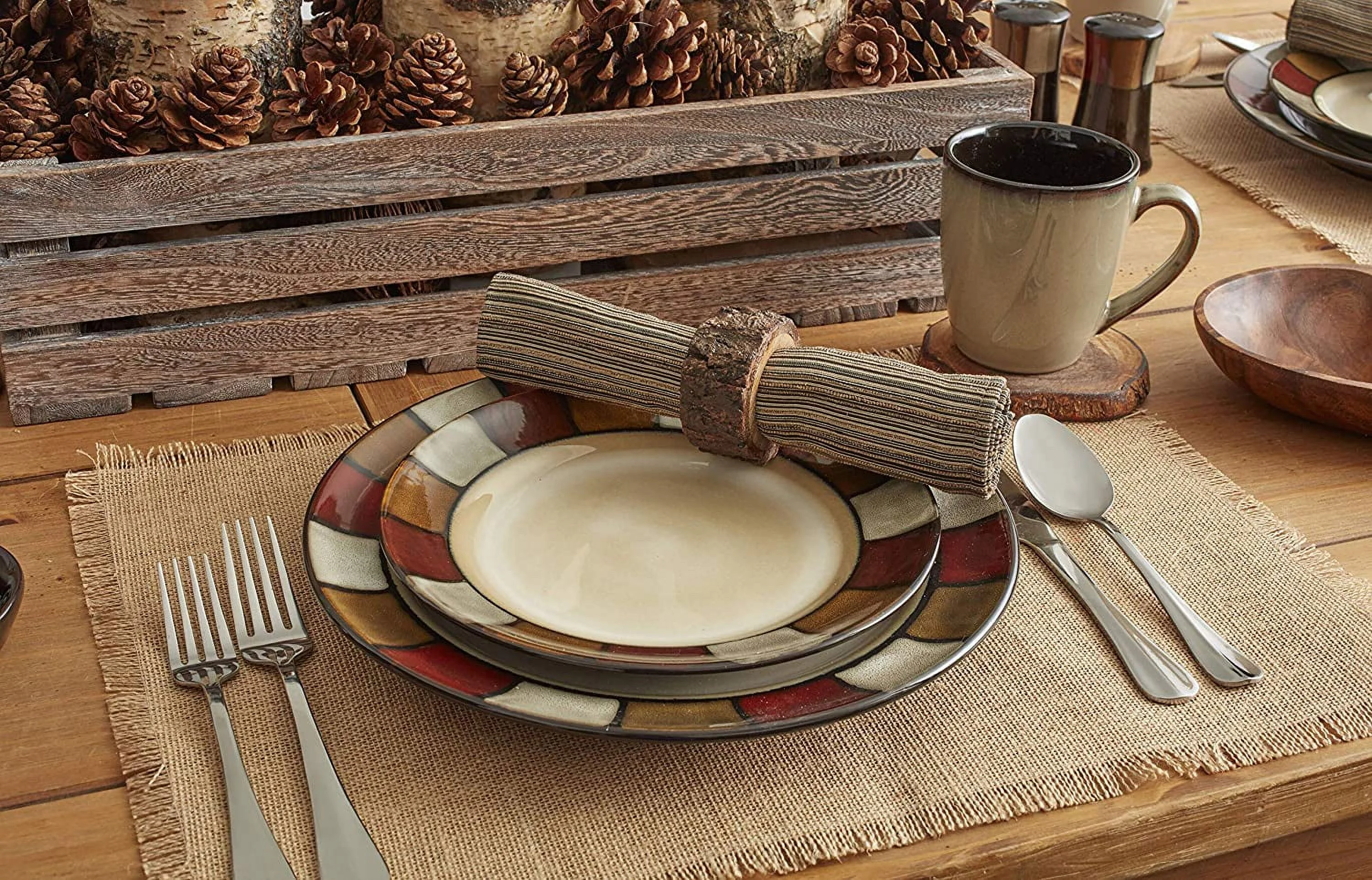 OUWI Taos 16-Piece Stoneware Dinnerware Set, Service for 4,Beige/Olive